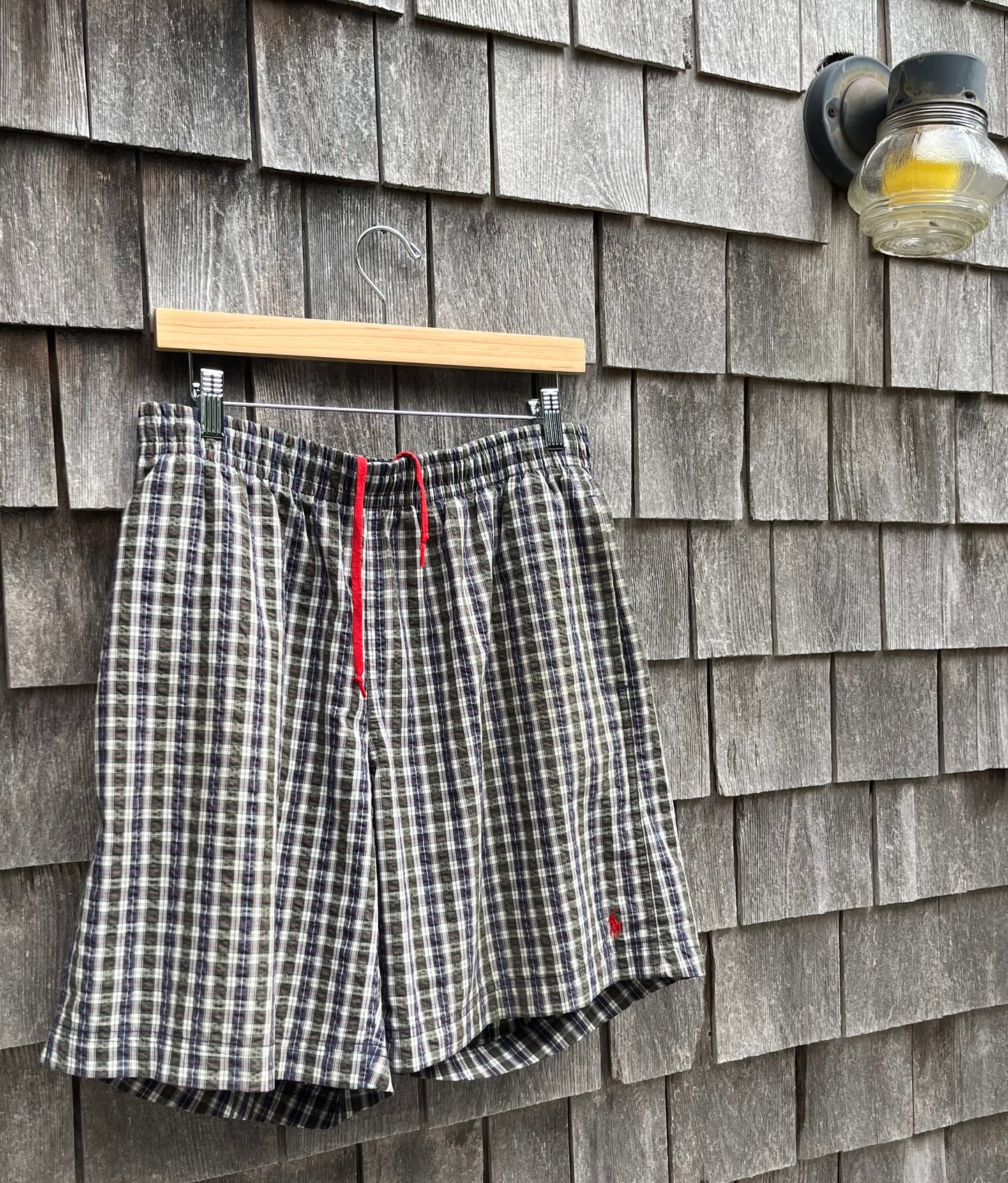 90s Polo Sport Seersucker Tartan Check Swim Trunks (L)