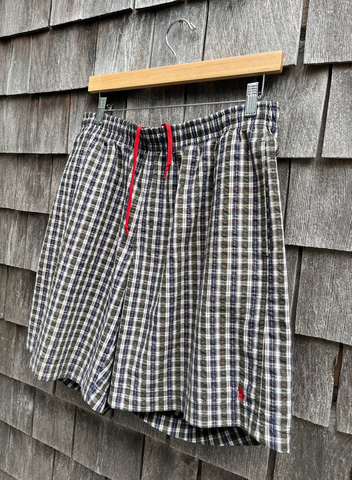 90s Polo Sport Seersucker Tartan Check Swim Trunks (L)