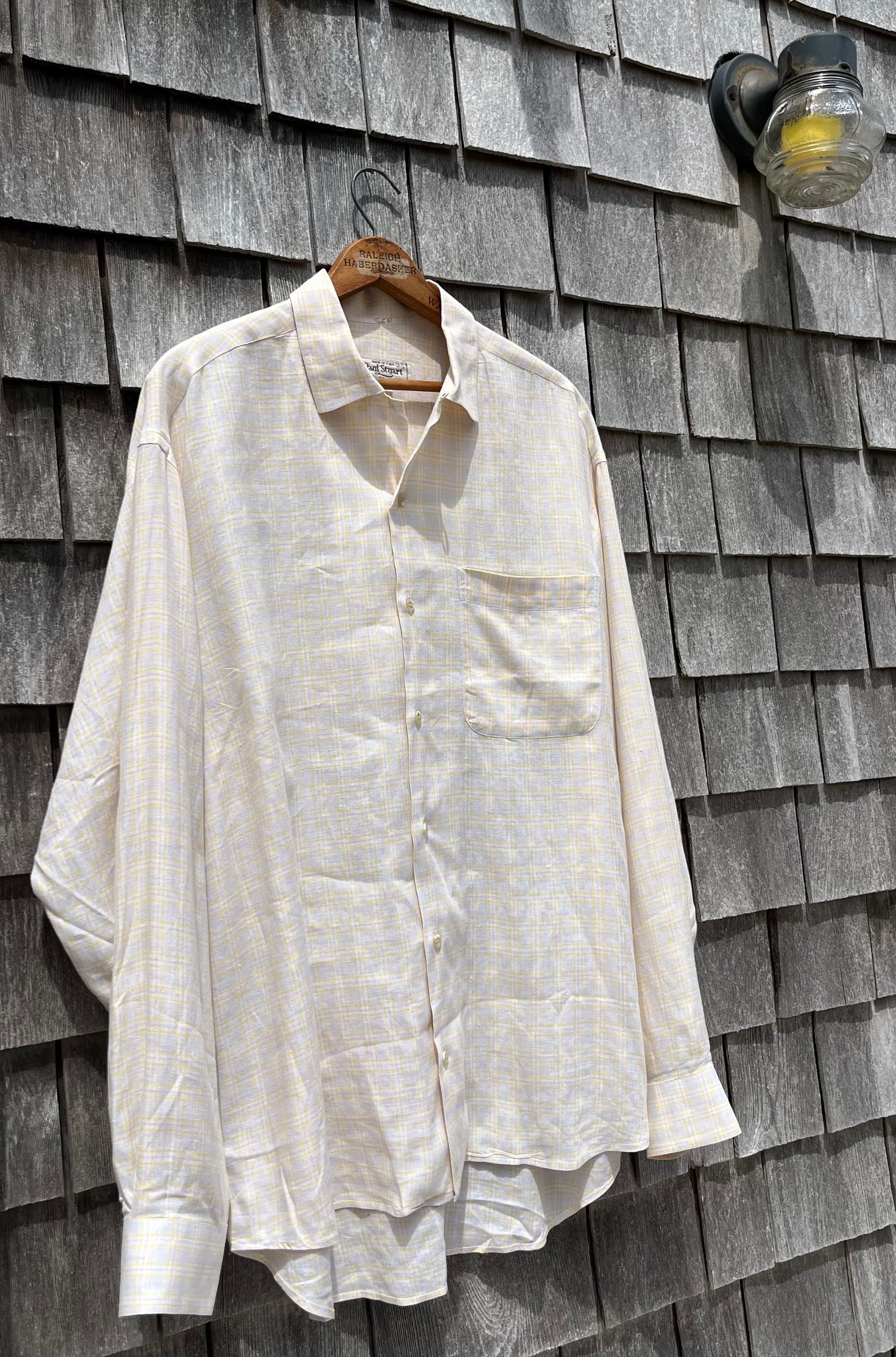 90s Paul Stuart Linen Open Collar Check Shirt (XL)
