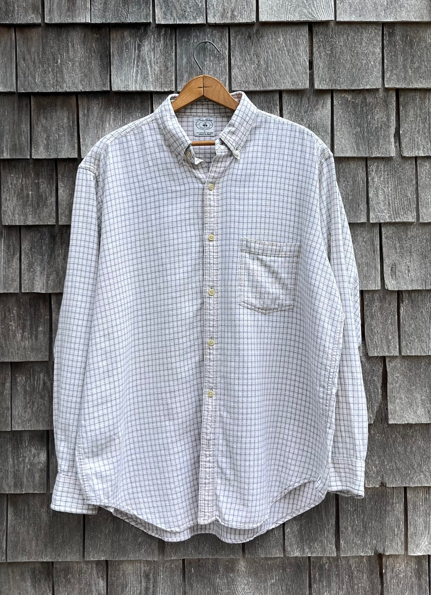 90s Brooks Brothers Linen Blend Check Pattern Sport Shirt (L/XL)