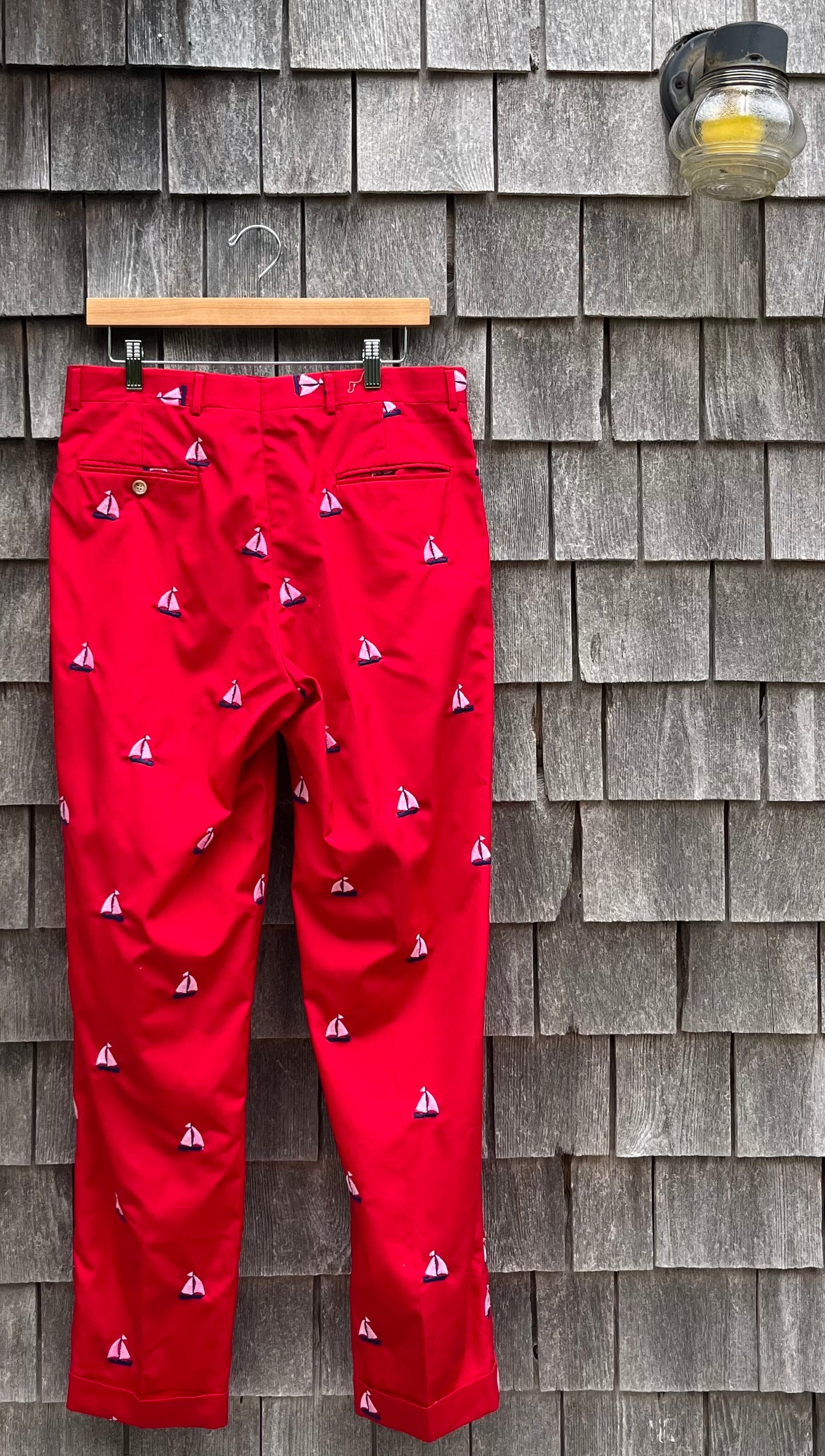 80s Roderick St. James Sailboat Motif Embroidered Pants (32/32”)