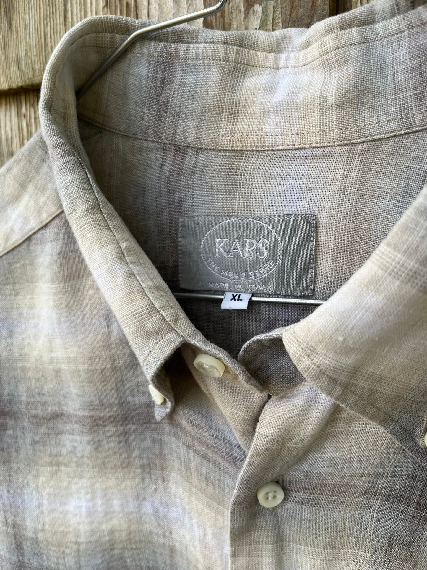 90s Kaps Men’s Store Linen Ombré Check Button Down Shirt (XL)