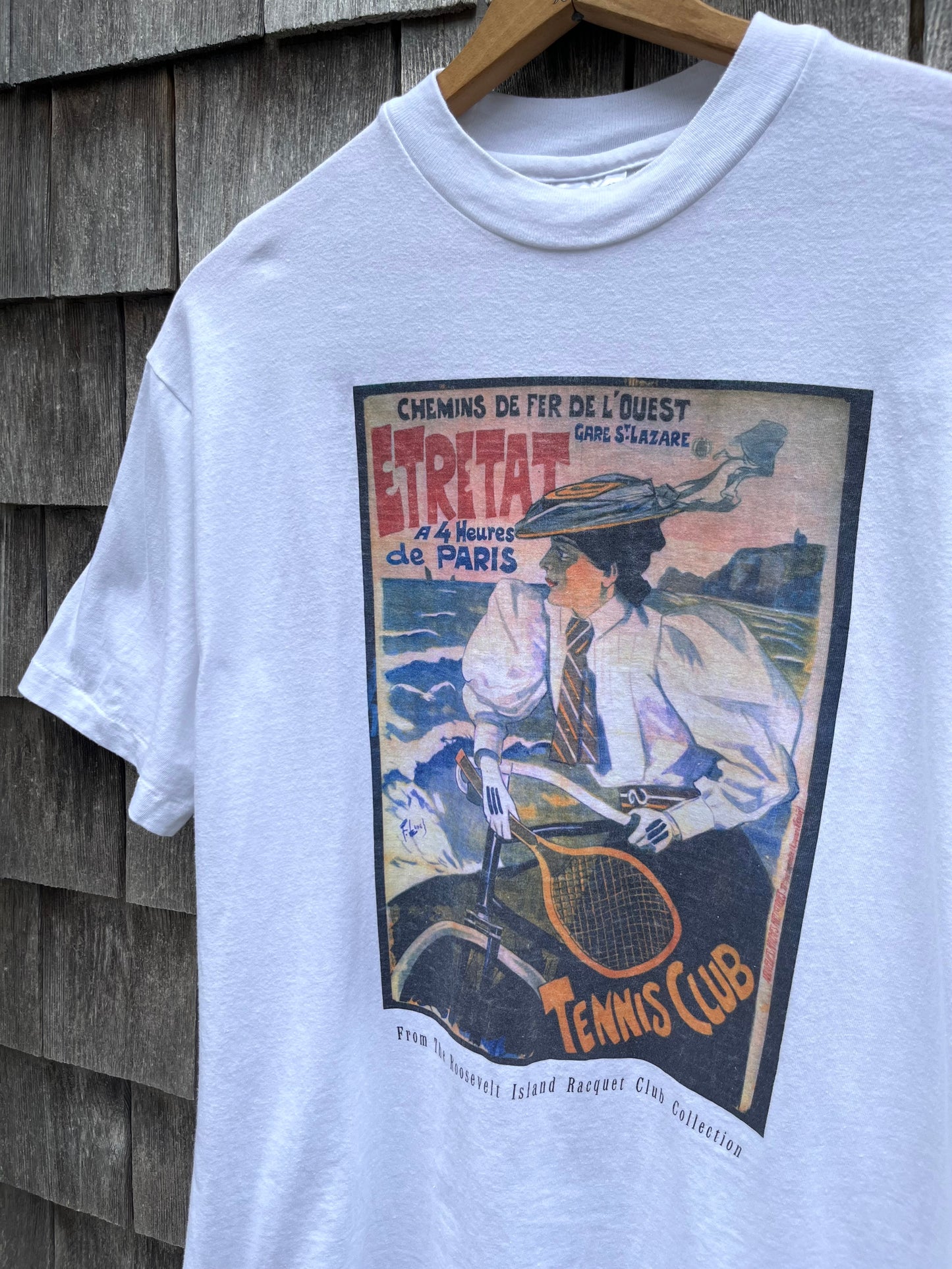 90s Ferdinand Lunel 'Etretat Tennis Club' Art Print T-Shirt (L)