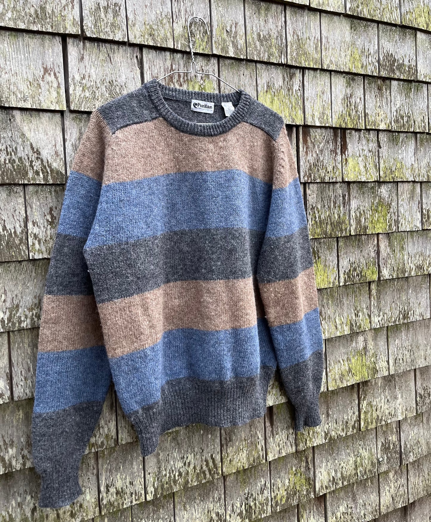 90s Puritan of Cape Cod Border Stripe Wool Sweater (L)