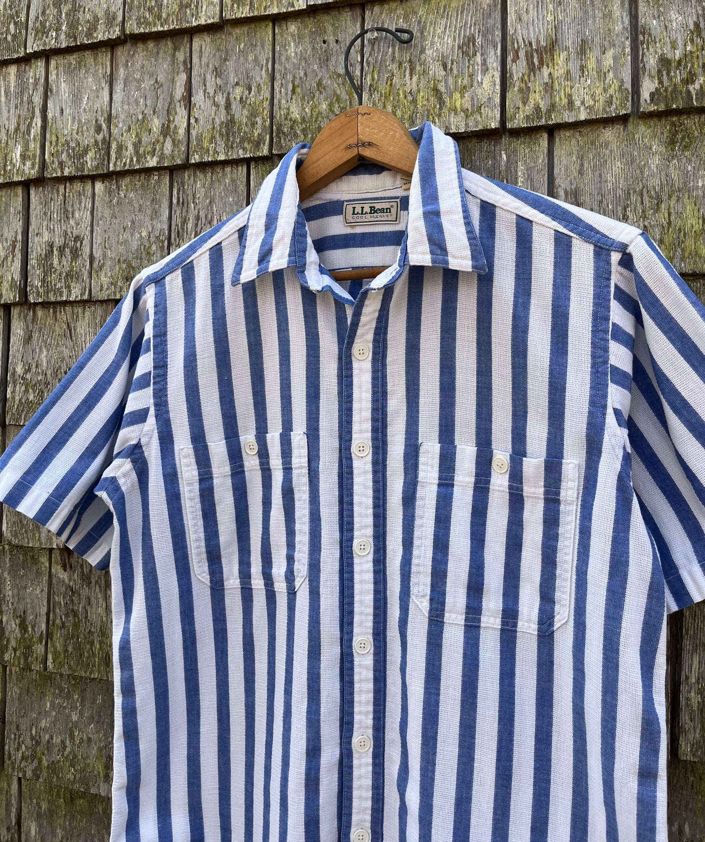 90s L.L. Bean Short Sleeve ‘Cool Weave’ Open Weave Cotton Button Front Shirt (M)