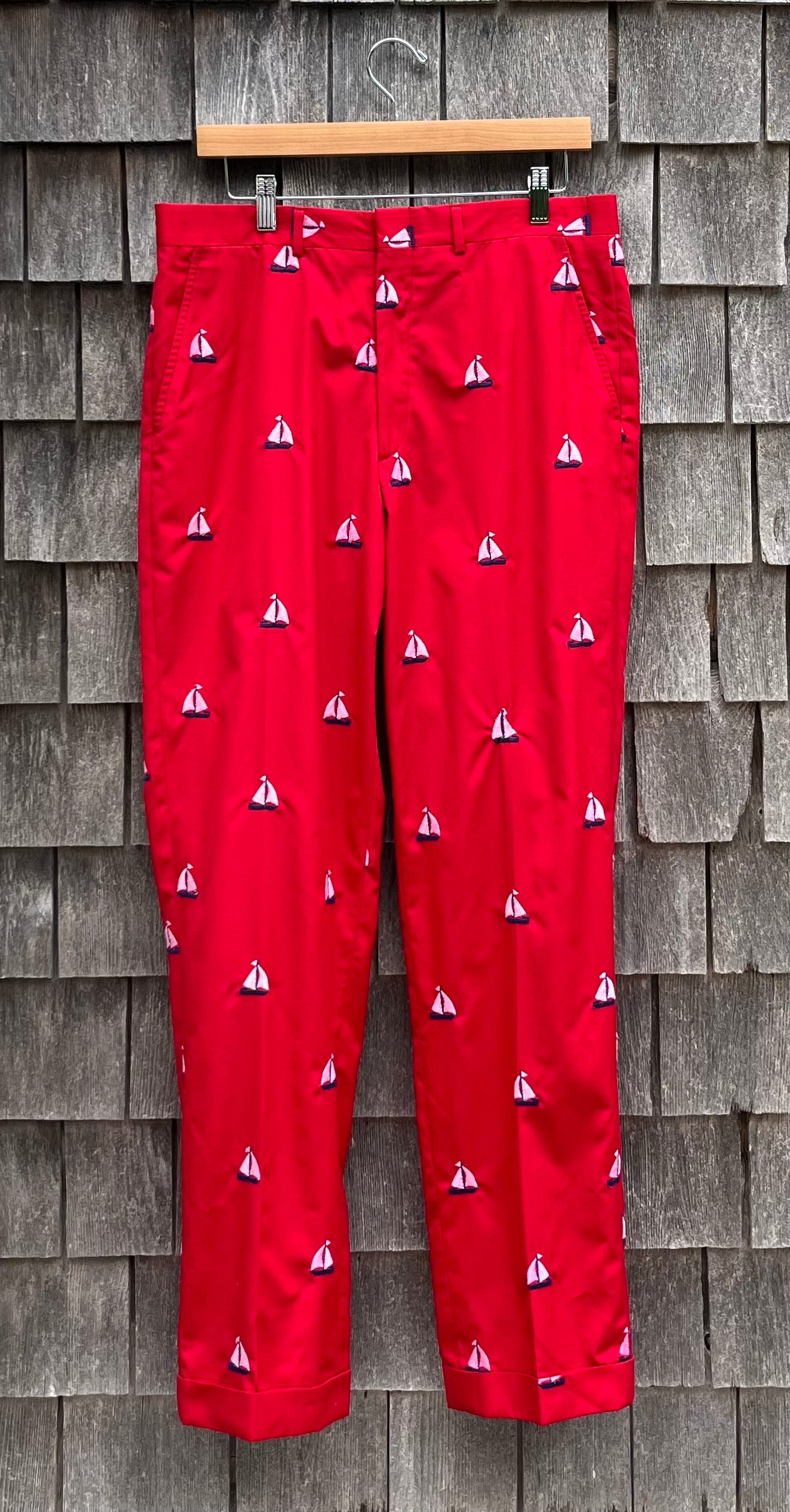 80s Roderick St. James Sailboat Motif Embroidered Pants (32/32”)
