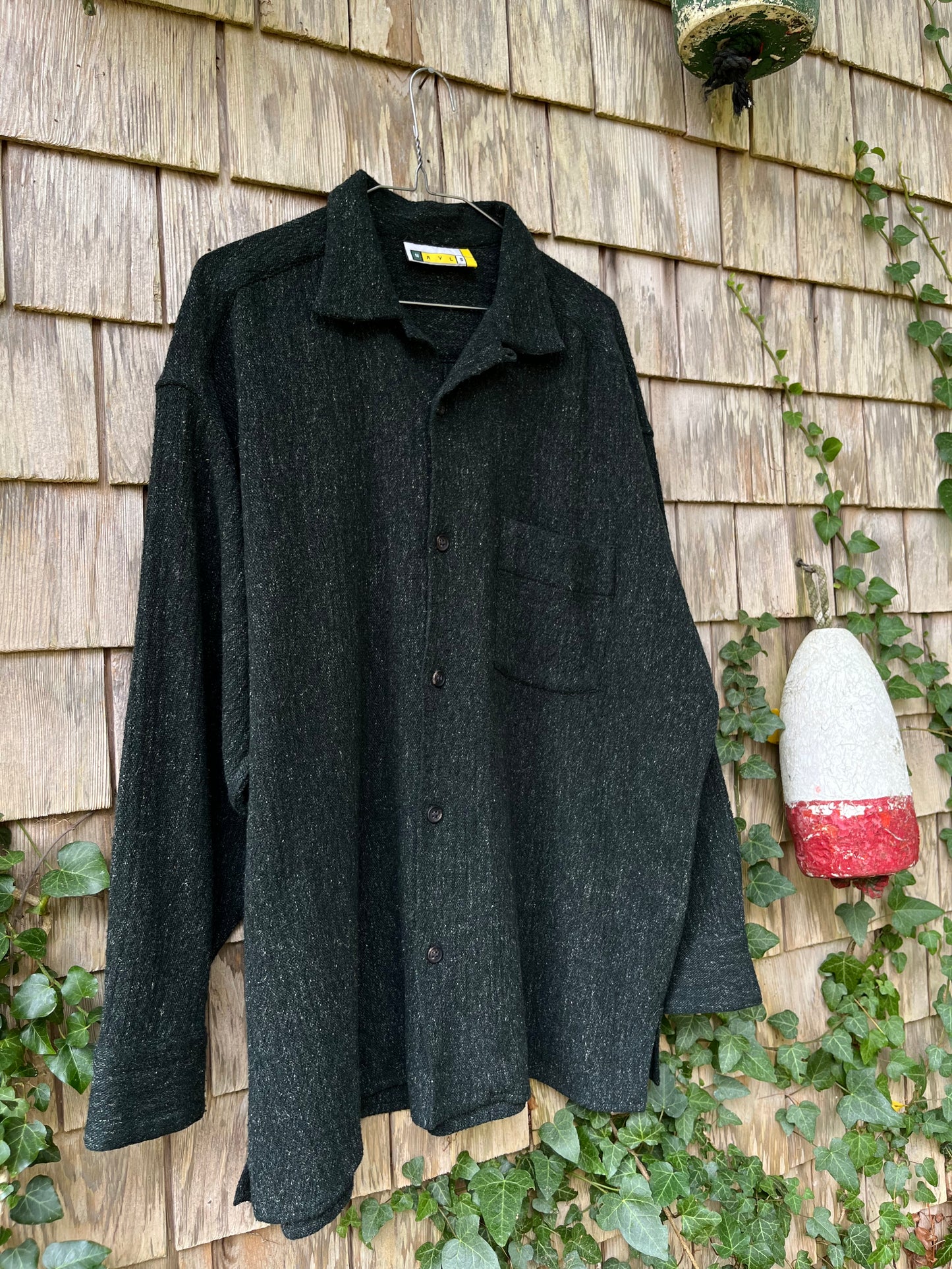 90s NAYLS Loop Collar Wool Blend Button Front Shirt (XL)