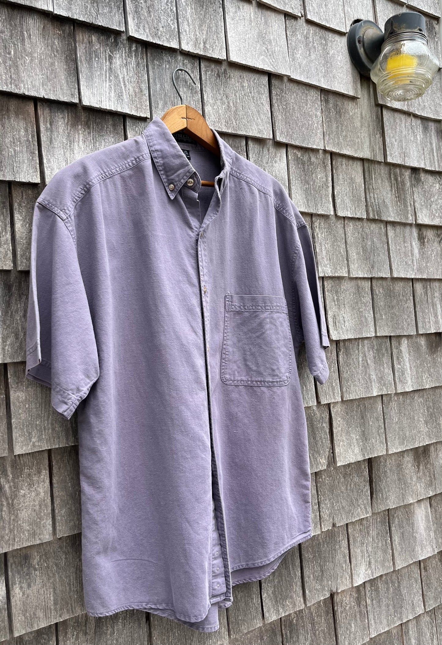 90s Structure Short Sleeve Linen Blend Button Down Shirt (L)