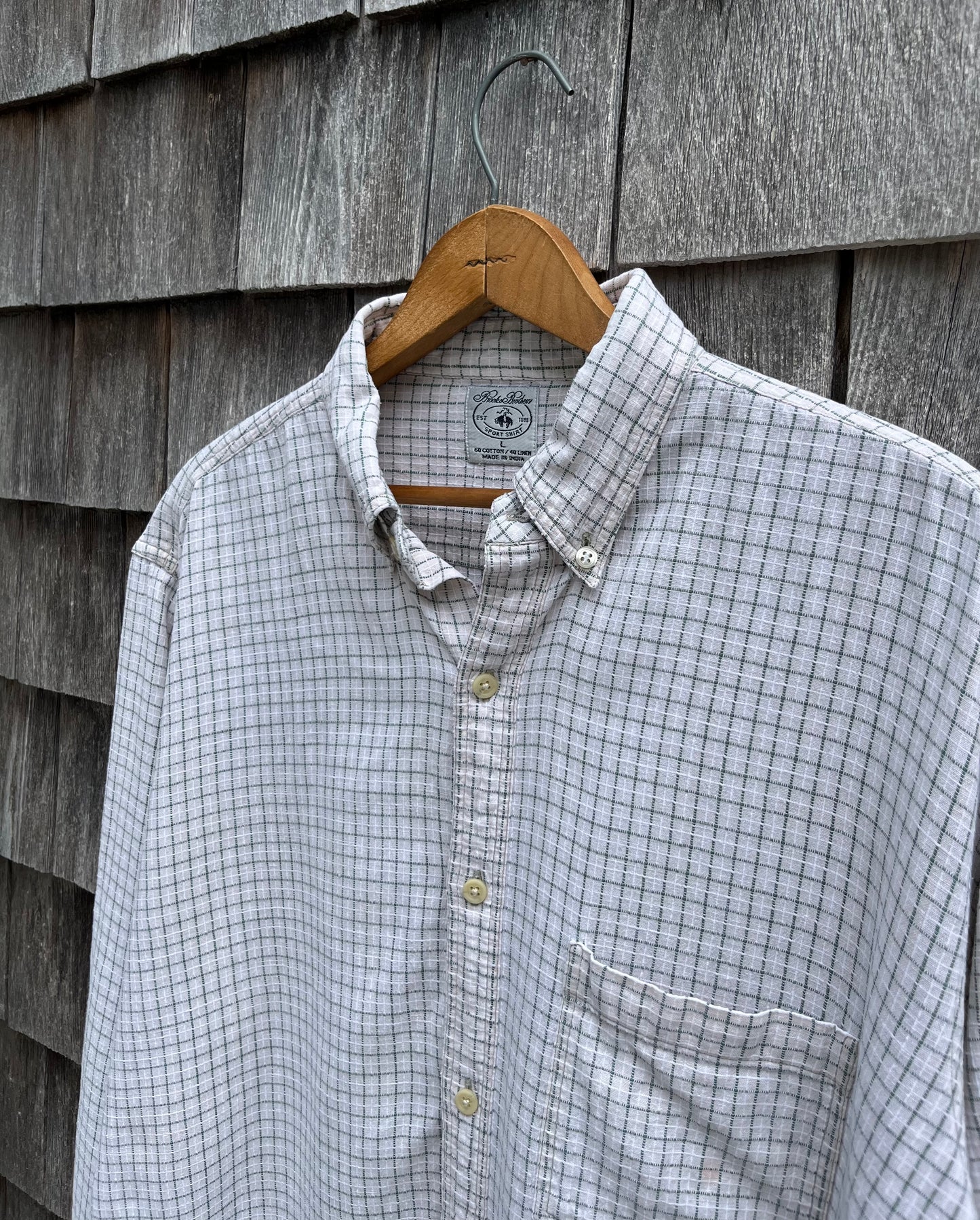 90s Brooks Brothers Linen Blend Check Pattern Sport Shirt (L/XL)