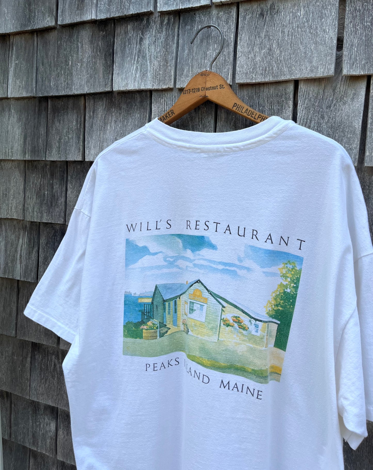 90s Will’s Restaurant Peaks Island Maine Pocket T-Shirt (XL)