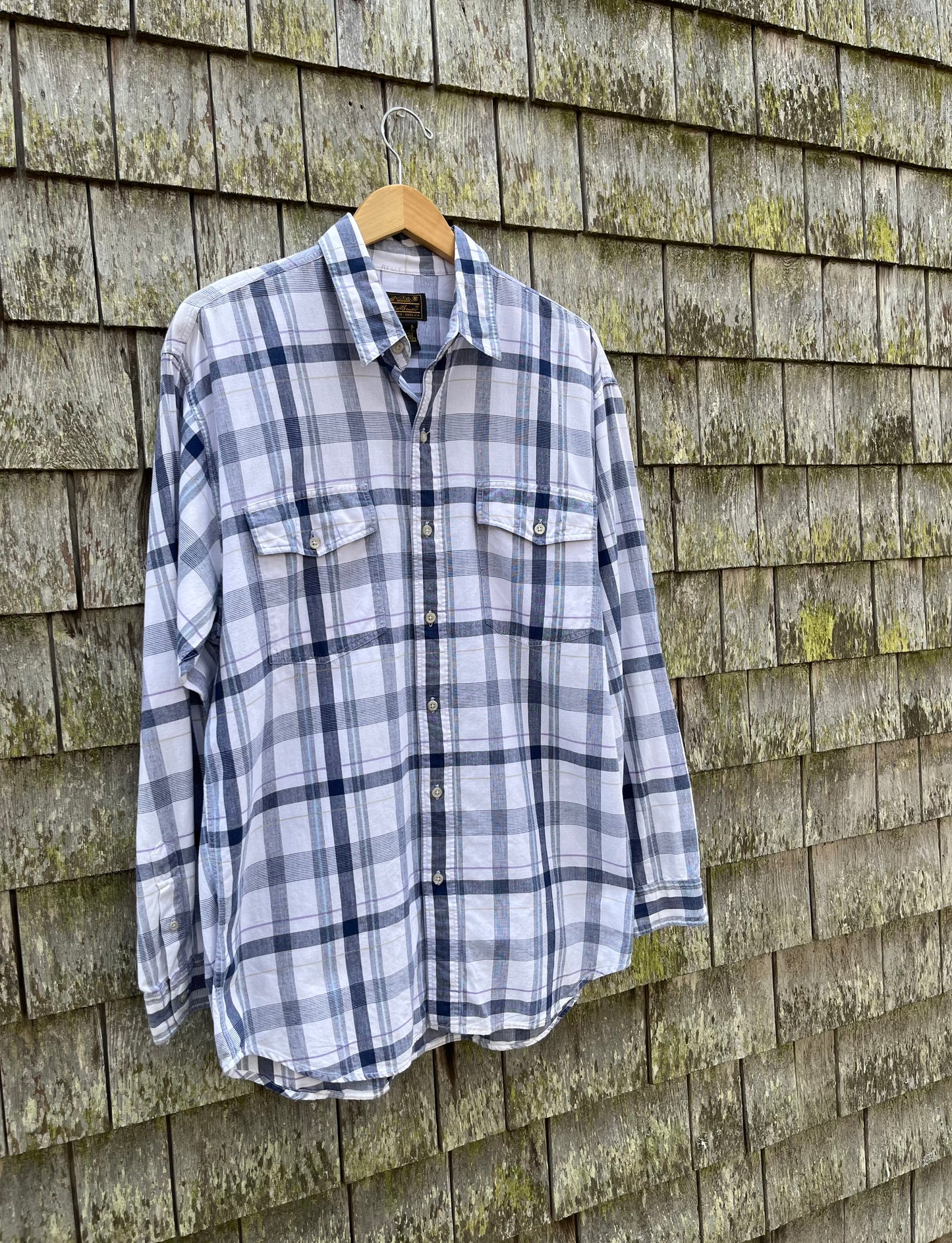 90s Eddie Bauer Cotton Madras Button Front Shirt (L/XL)