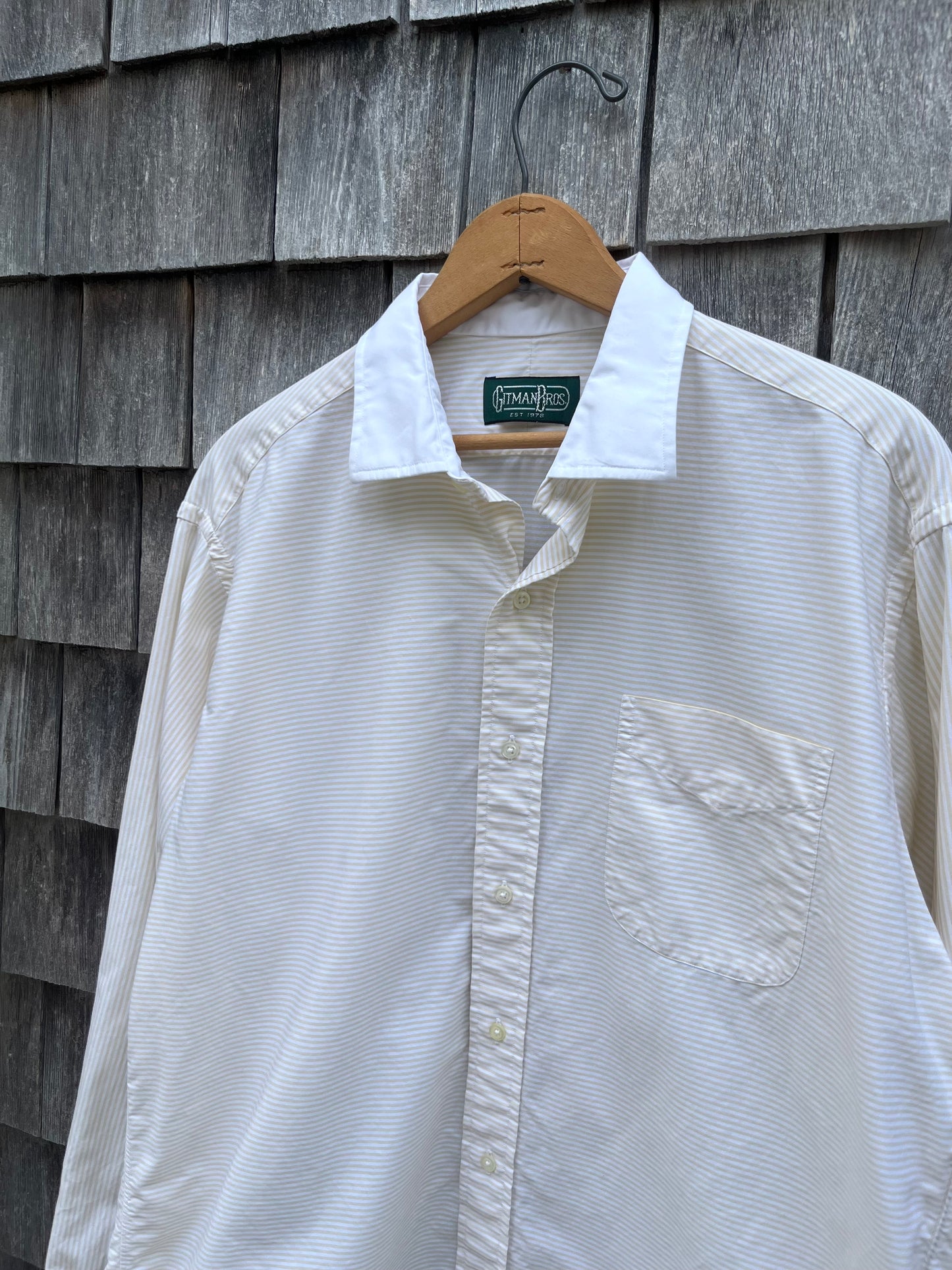 90s Gitman Bros. Horizontal Stripe Contrast Collar Button Front Shirt (16-4)