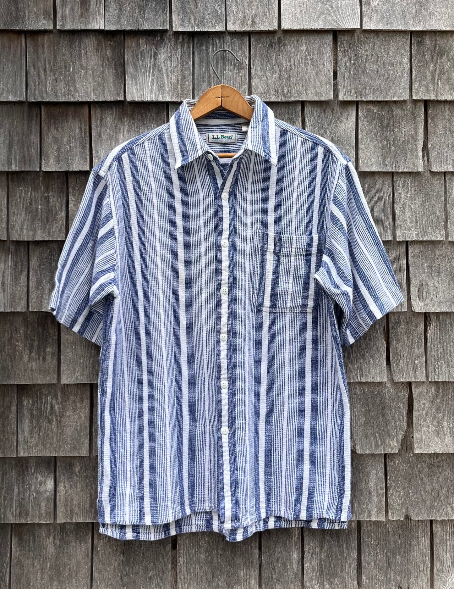 90s L.L. Bean Short Sleeve ‘Cool Weave’ Cotton Button Front Shirt (M/L)