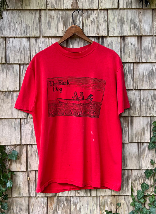 80s The Black Dog Martha's Vineyard Ferryman Logo T-Shirt (M)