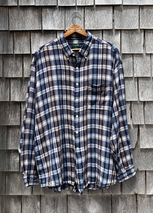 90s J. Crew Linen Button Down Check Shirt (XL)