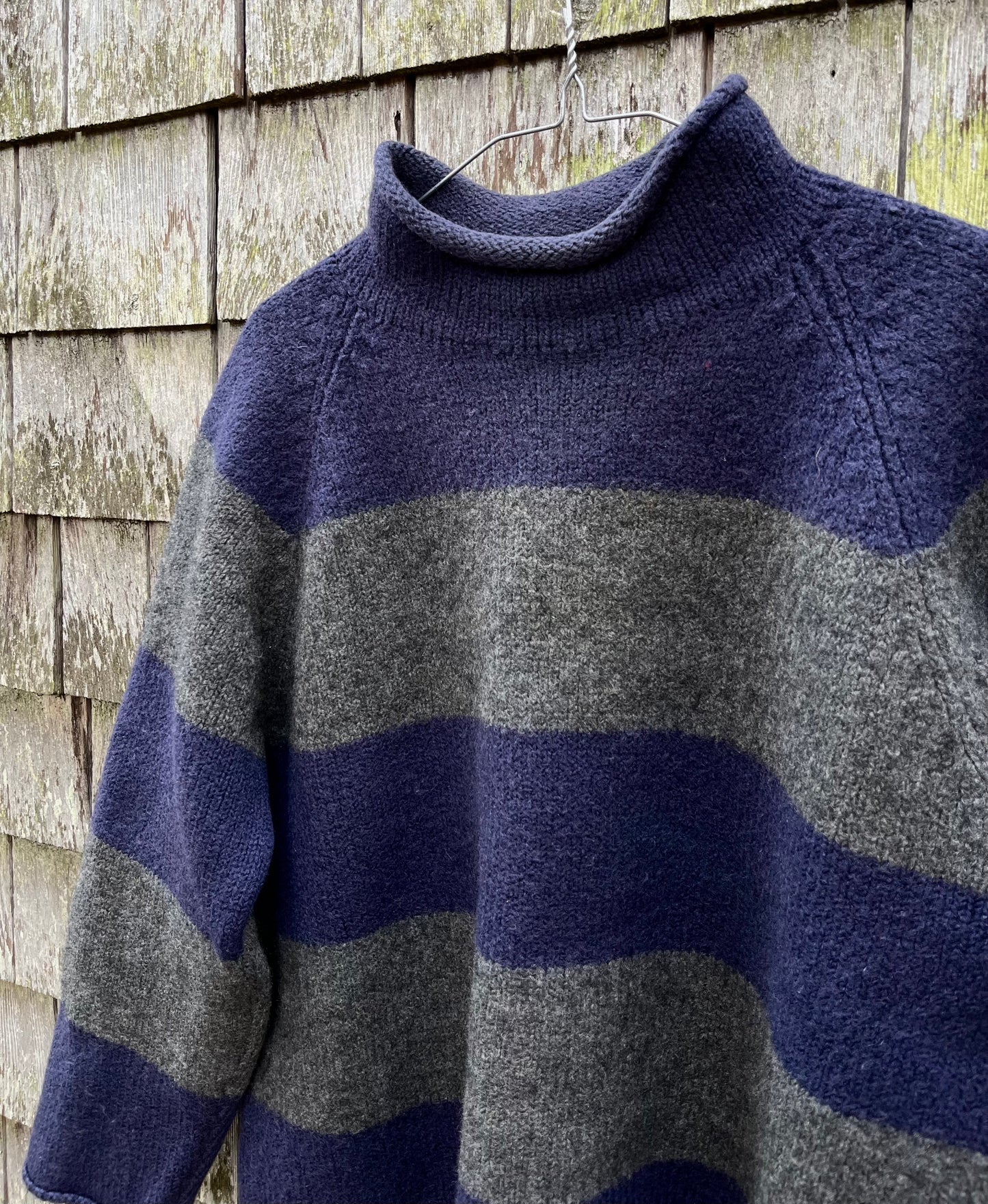 90s J.Crew Border Stripe Wool Roll Neck Sweater (L)