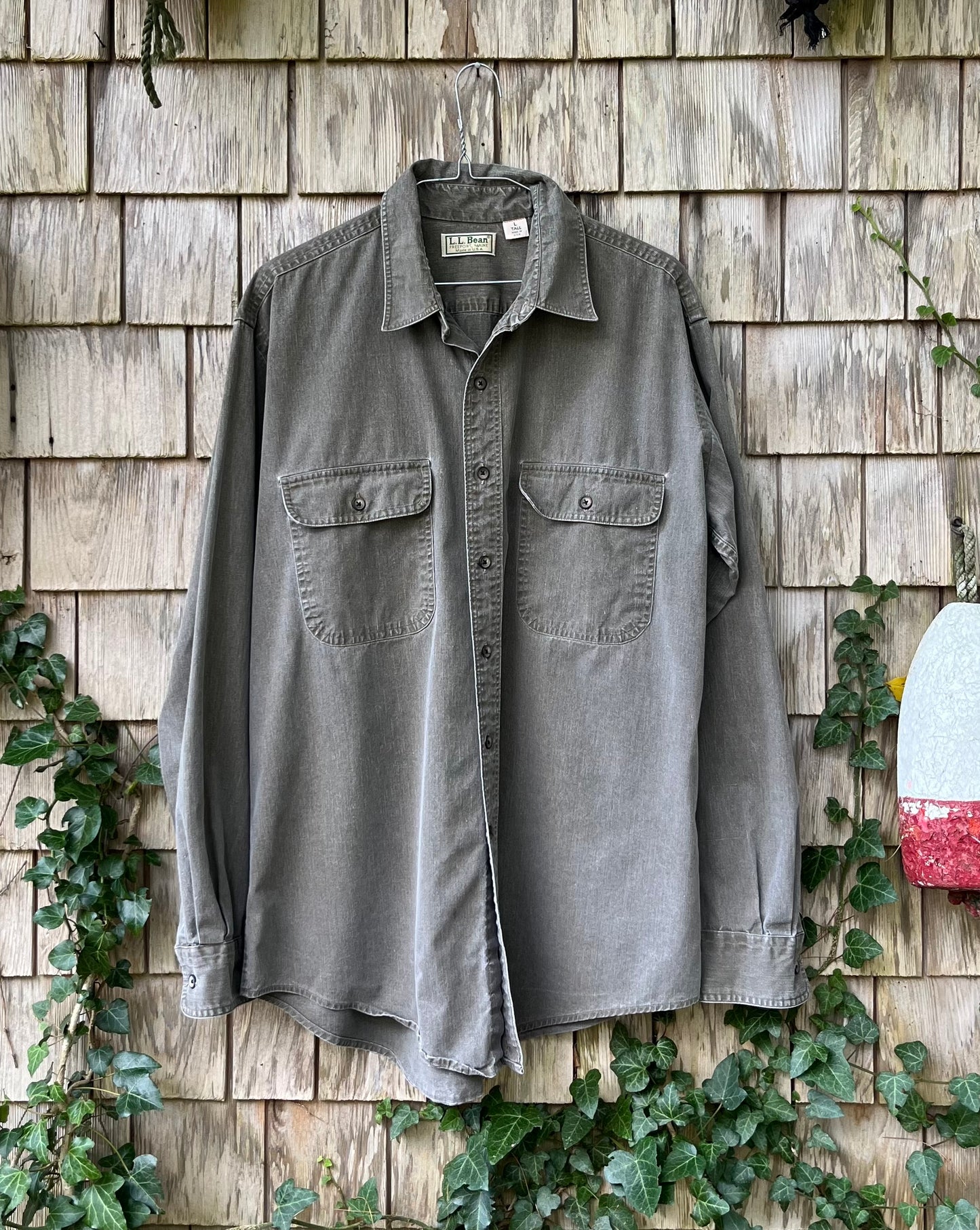 90s L.L. Bean Garment Dye Cotton Twill Button Front Shirt (L/XL)