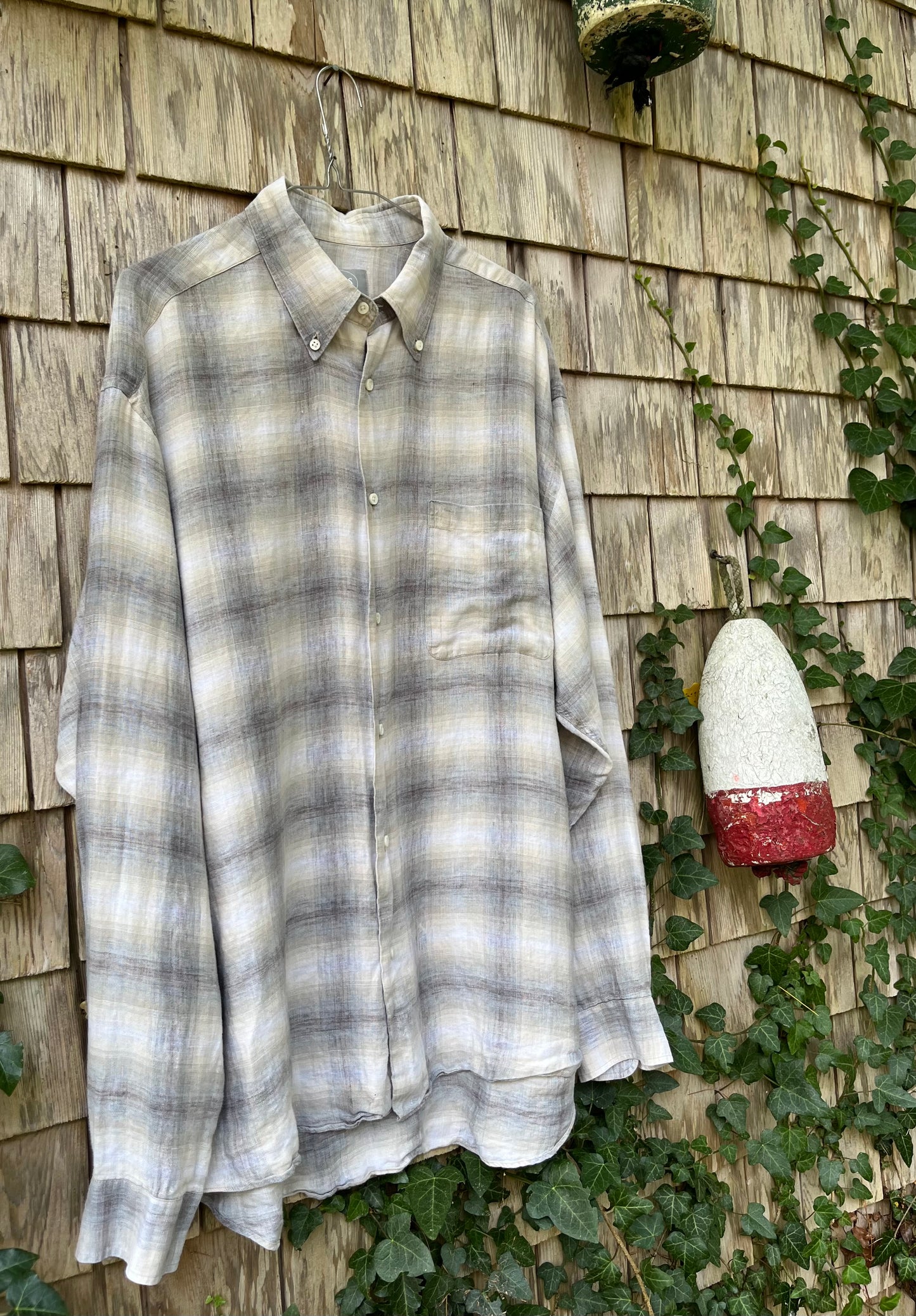 90s Kaps Men’s Store Linen Ombré Check Button Down Shirt (XL)