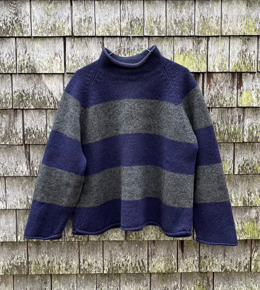 90s J.Crew Border Stripe Wool Roll Neck Sweater (L)