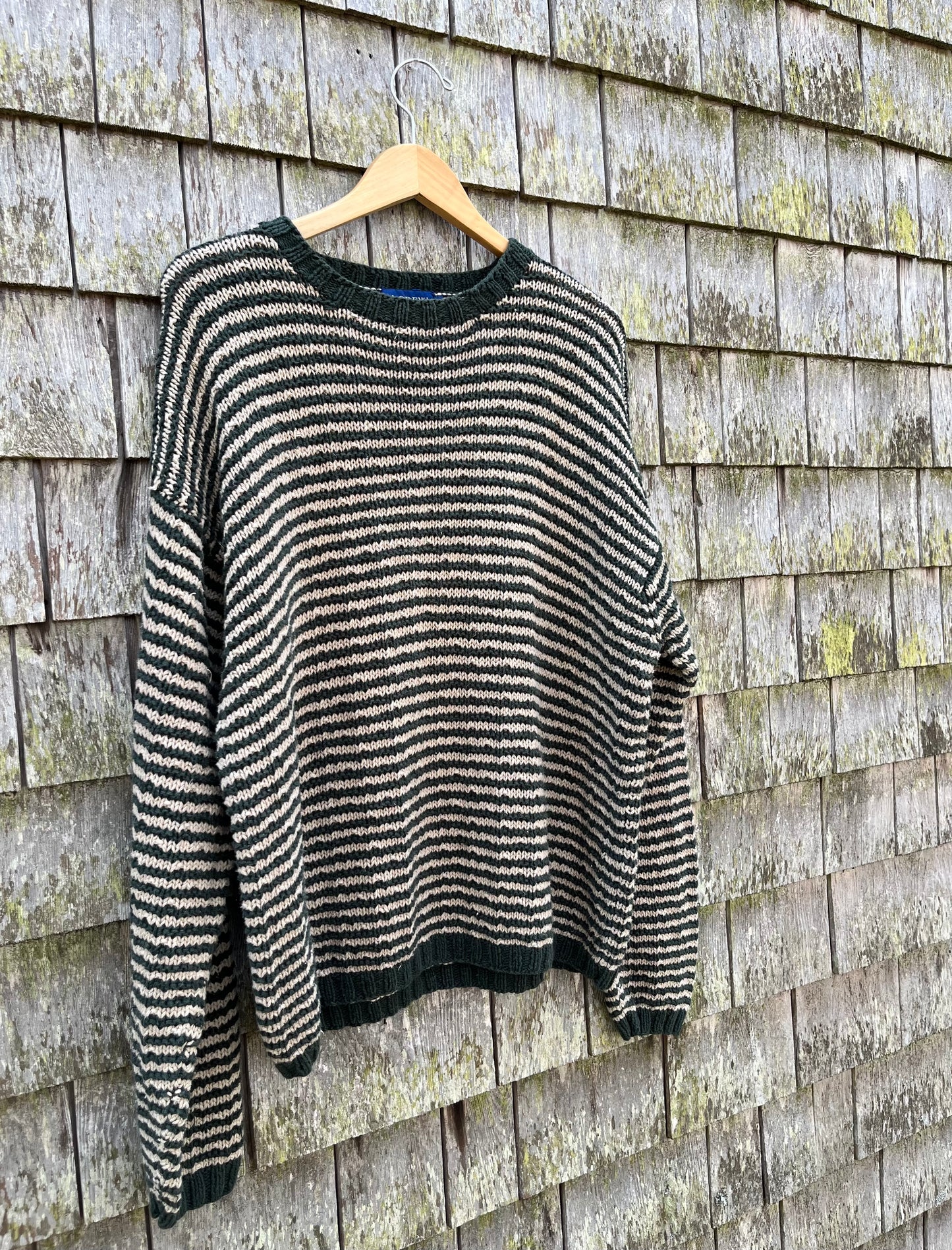 90s J.Crew Linen Cotton Broken Stripe Knit Sweater (XL)