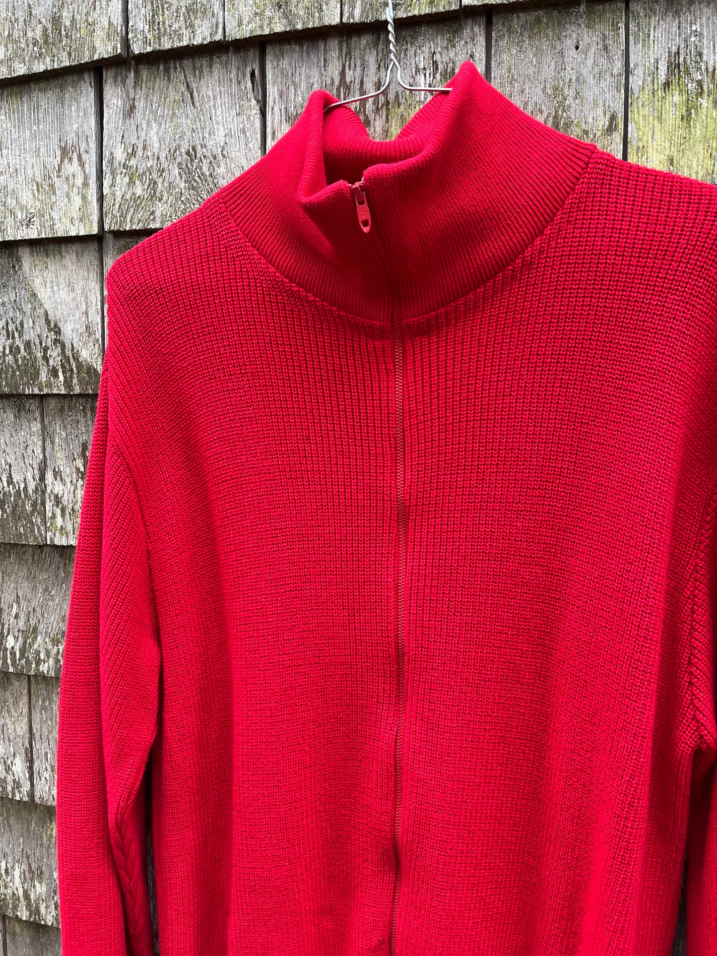 80s L.L. Bean Zip-Front Shaker Stitch Cotton Sweater (L)