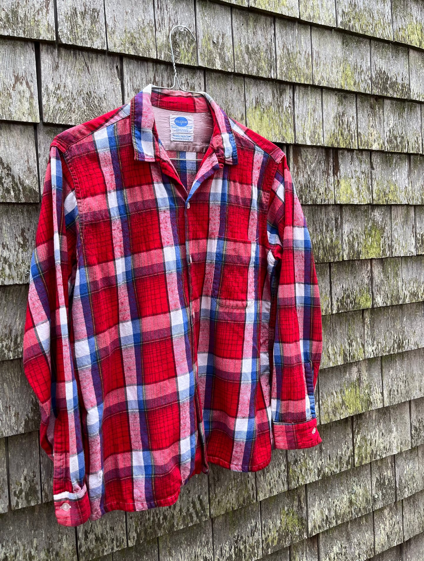 50s Pilgrim 'Lurella' Wool Cotton Blend Flannel Loop Collar Shirt (L)