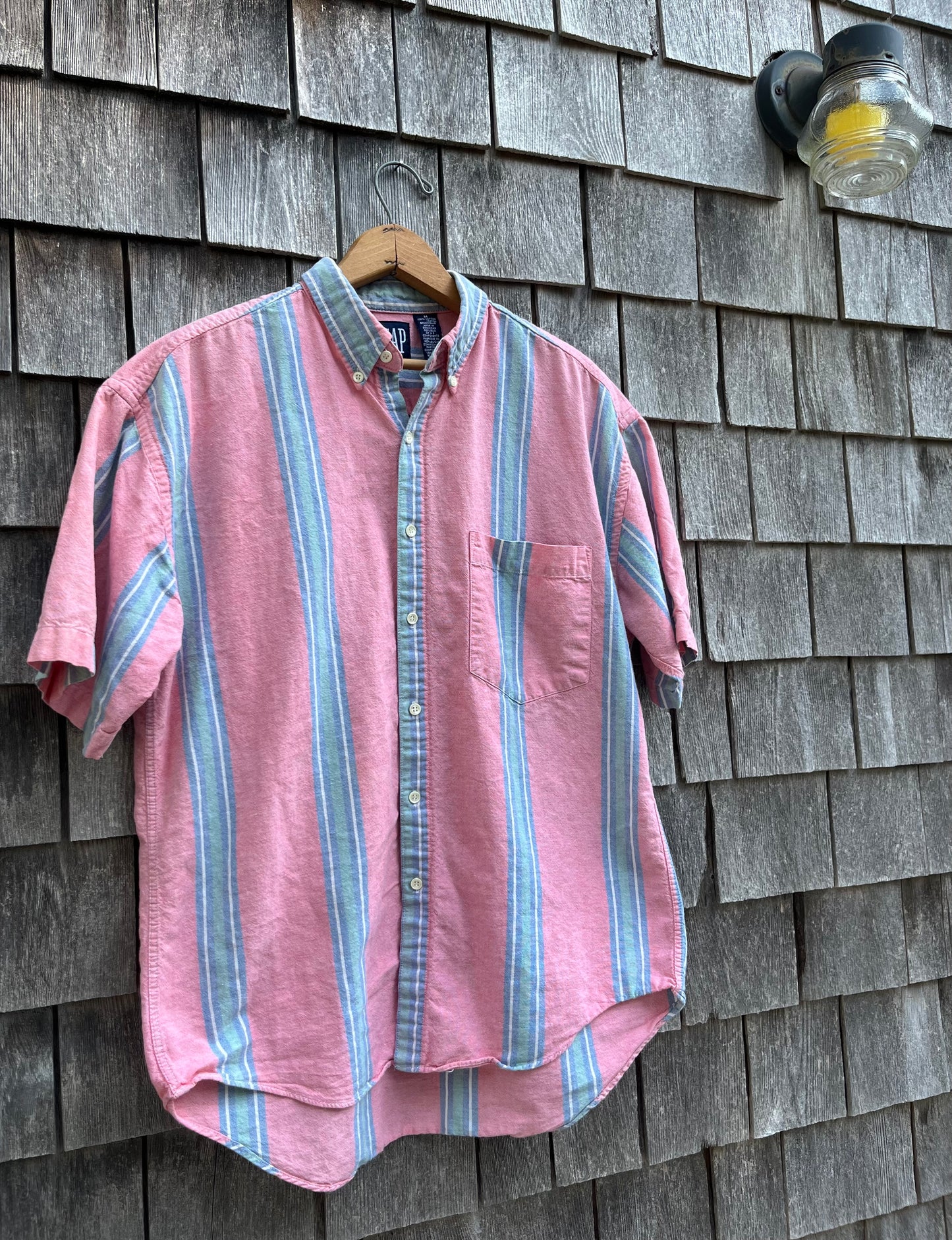 90s GAP Short Sleeve Striped Cotton Button Down Shirt (L)