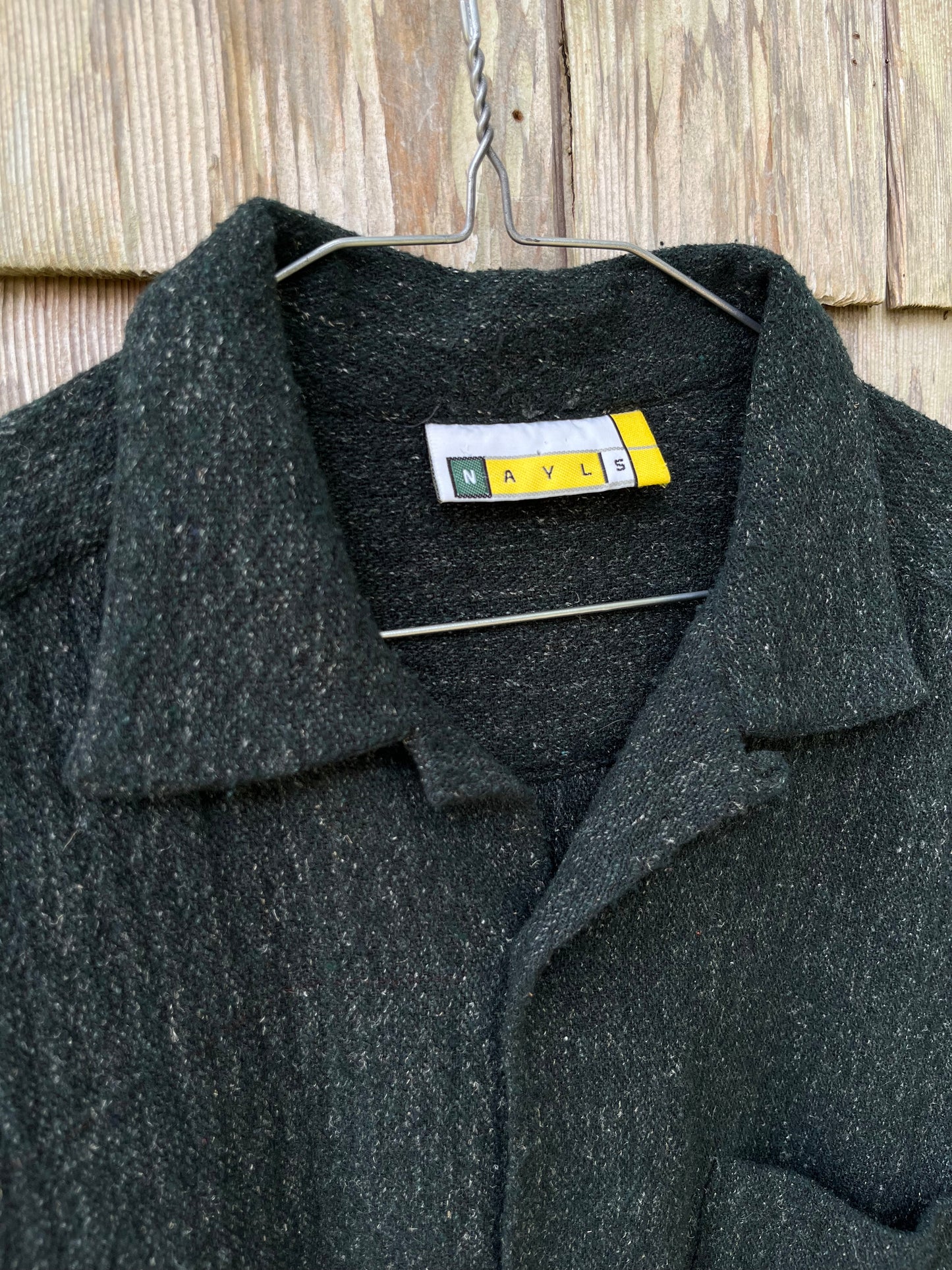90s NAYLS Loop Collar Wool Blend Button Front Shirt (XL)