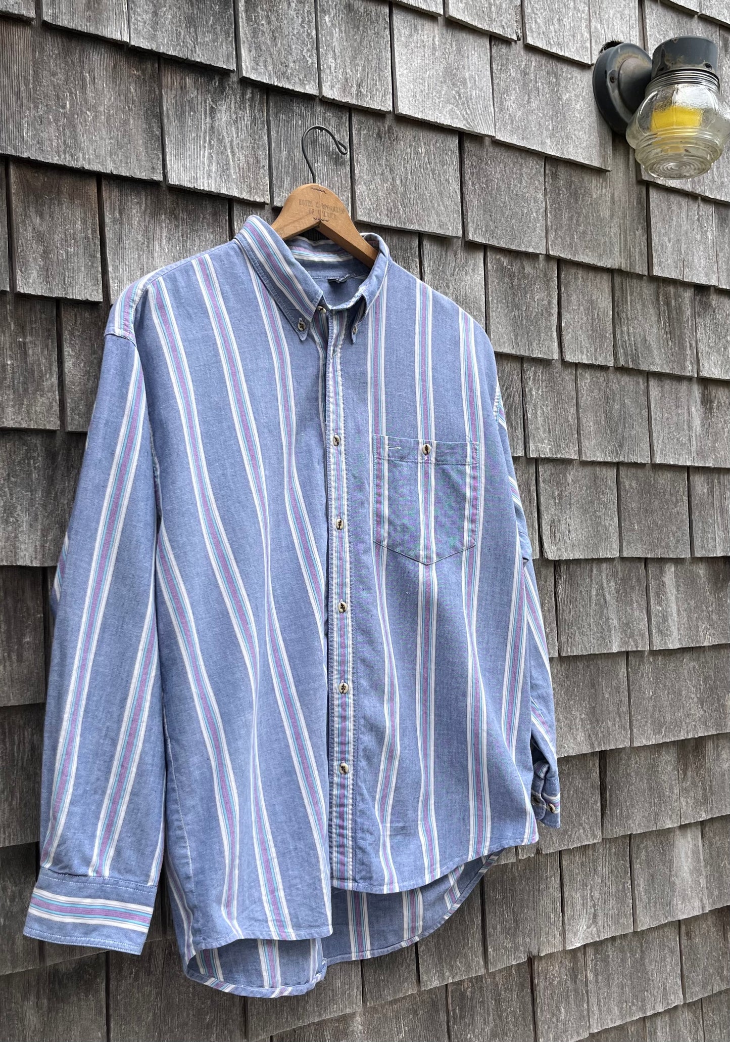 90s Stockton Stripe Cotton Chambray Button Down Shirt (16.5-3)