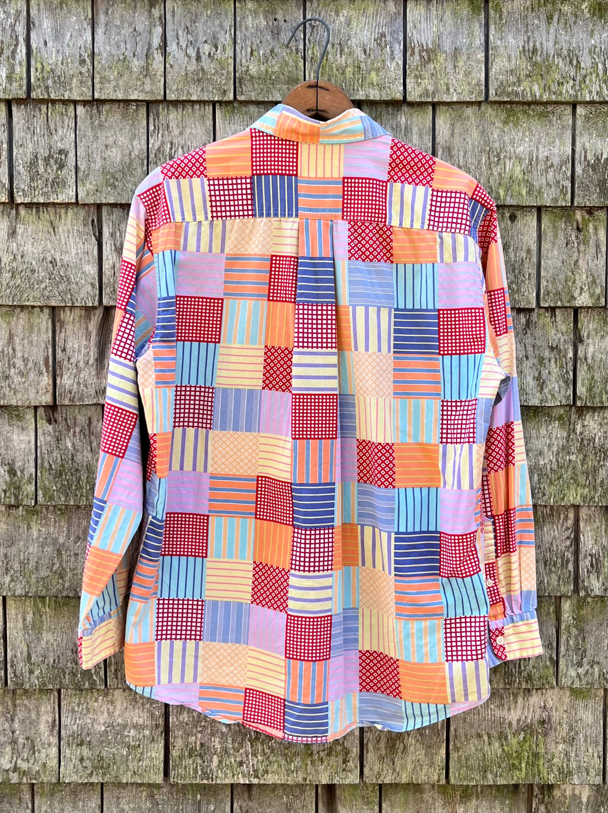 90s J.Crew Patchwork Cotton Broadcloth Button Up Shirt (M)