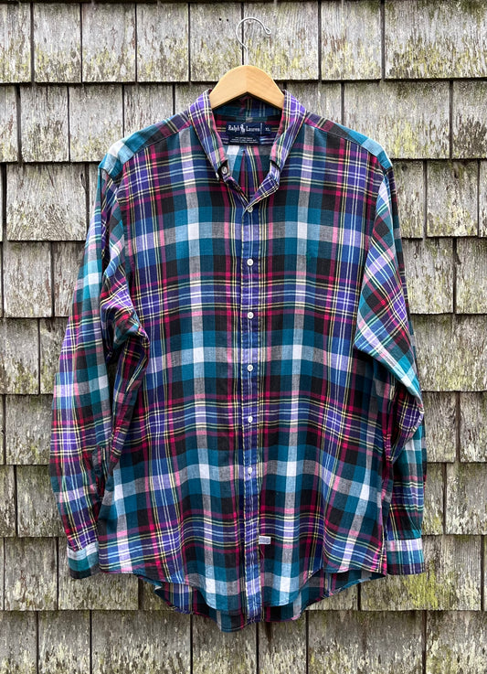 90s Polo Ralph Lauren Cotton Madras Button Down Shirt (XL)