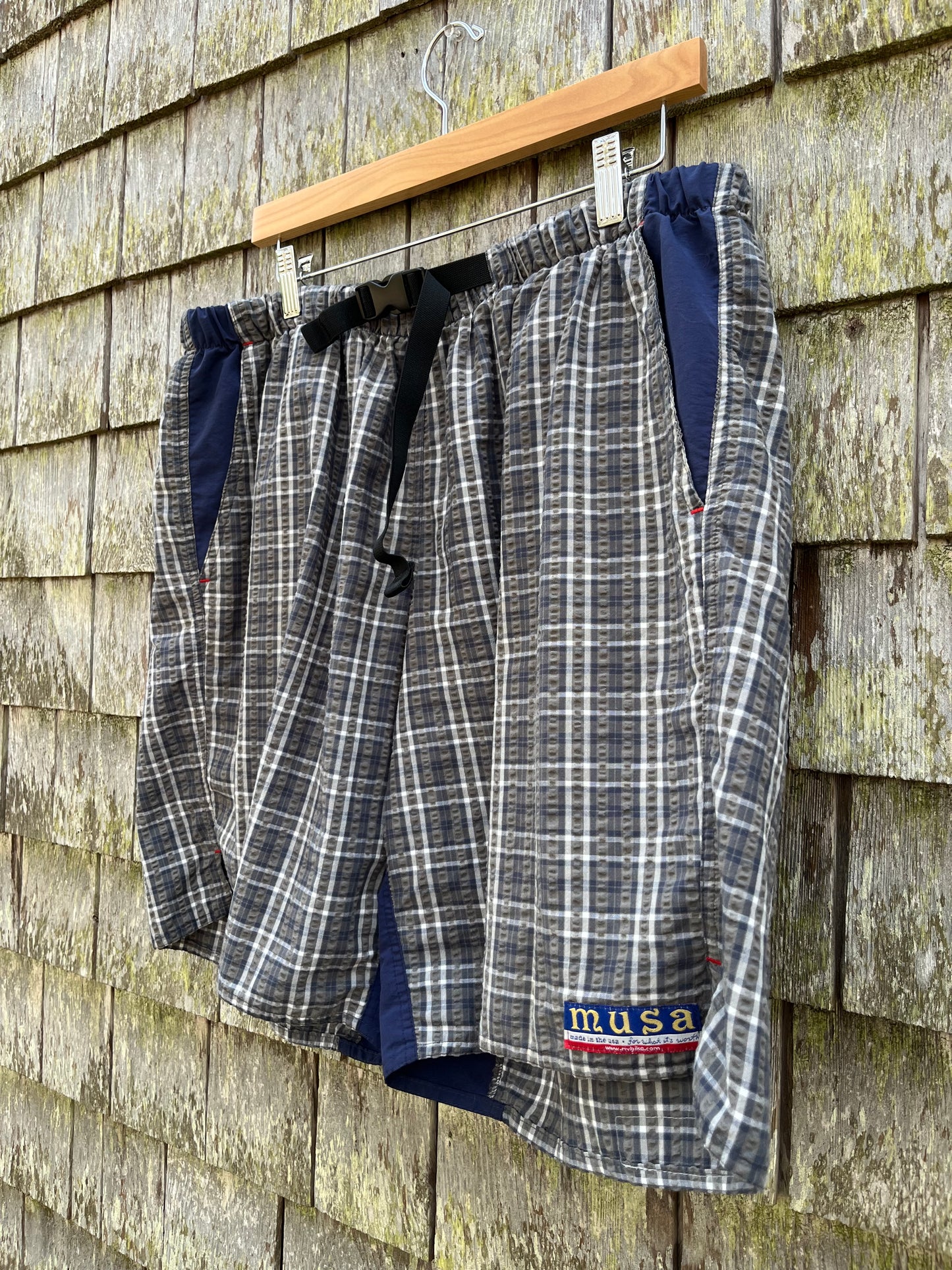 ~00s Rivendell Bicycle Works MUSA Nylon Seersucker Check Strap Shorts (XL)