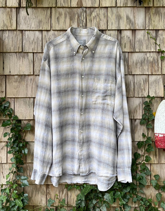 90s Kaps Men’s Store Linen Ombré Check Button Down Shirt (XL)