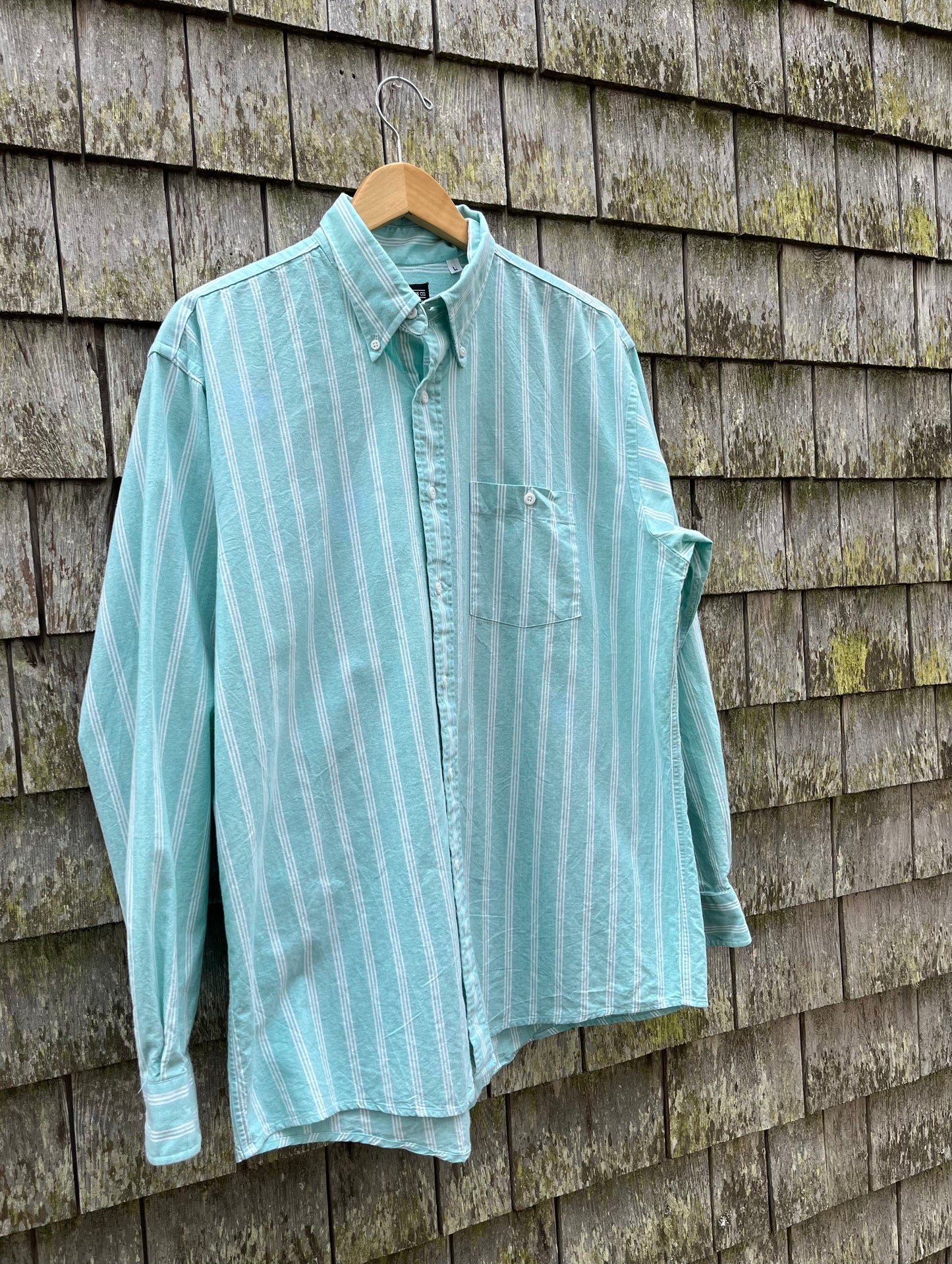 90s J. Peterman Striped Cotton Oxford Cloth Button Down Shirt (XL)