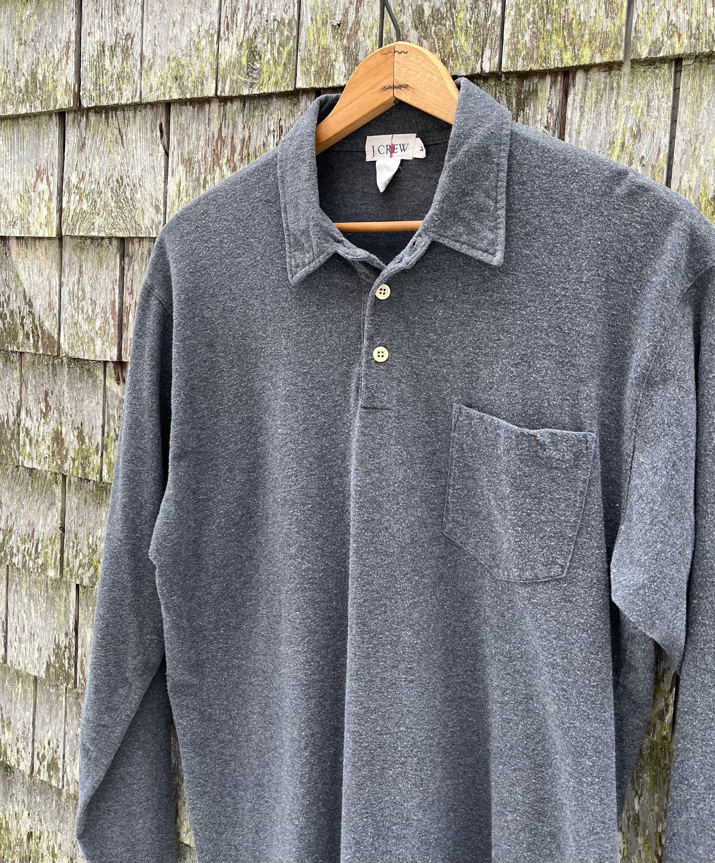 90s J.Crew Cotton Long Sleeve Pocket Polo Shirt (L)