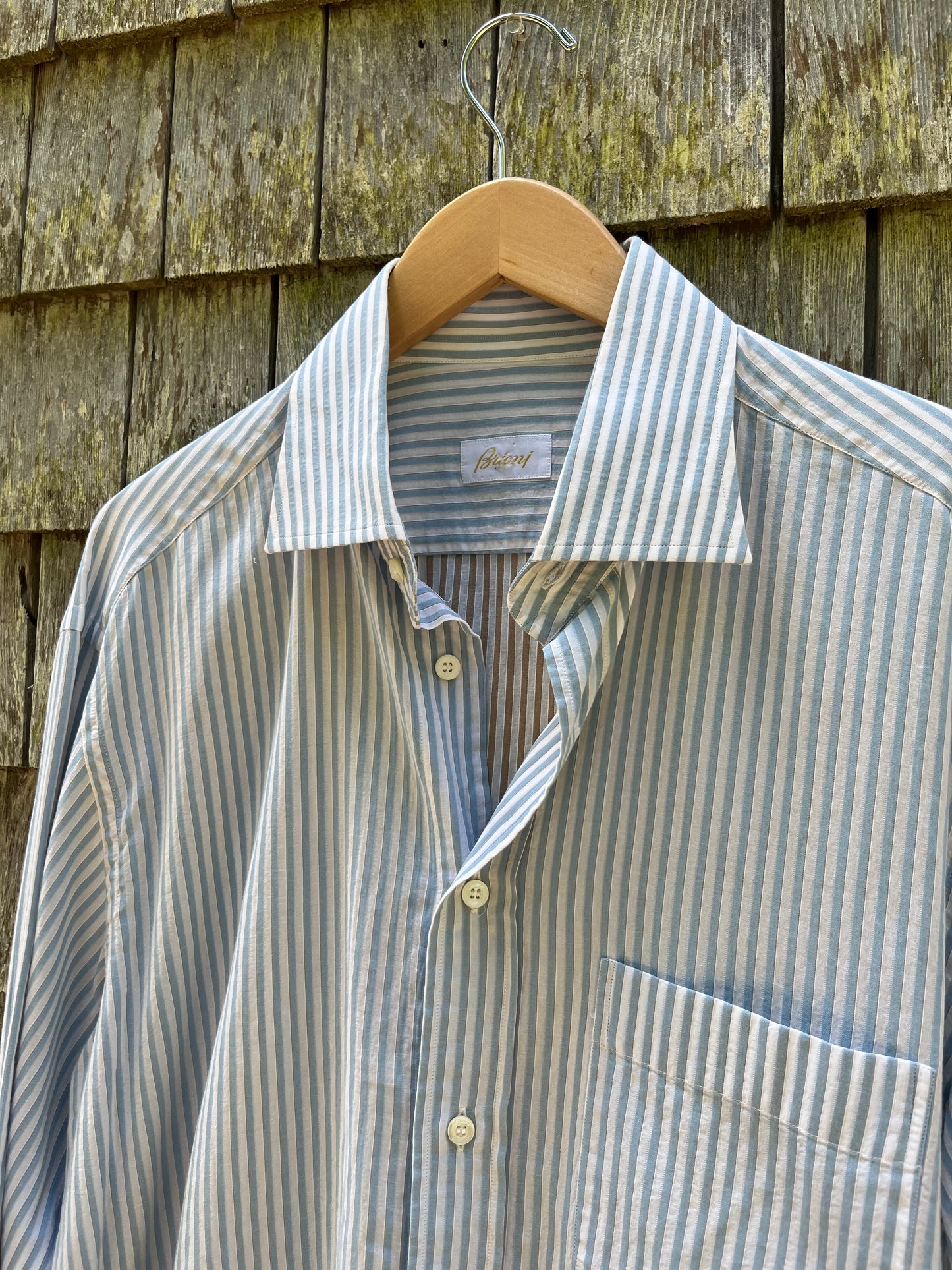 00s Brioni Cotton Textured Stripe Button Front Shirt (XL)