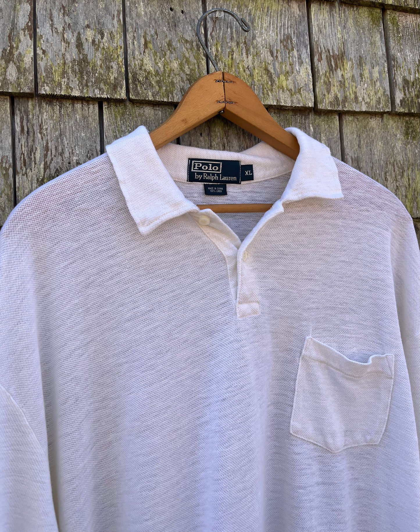 90s Polo Ralph Lauren Linen Pocket Polo Shirt (XL)