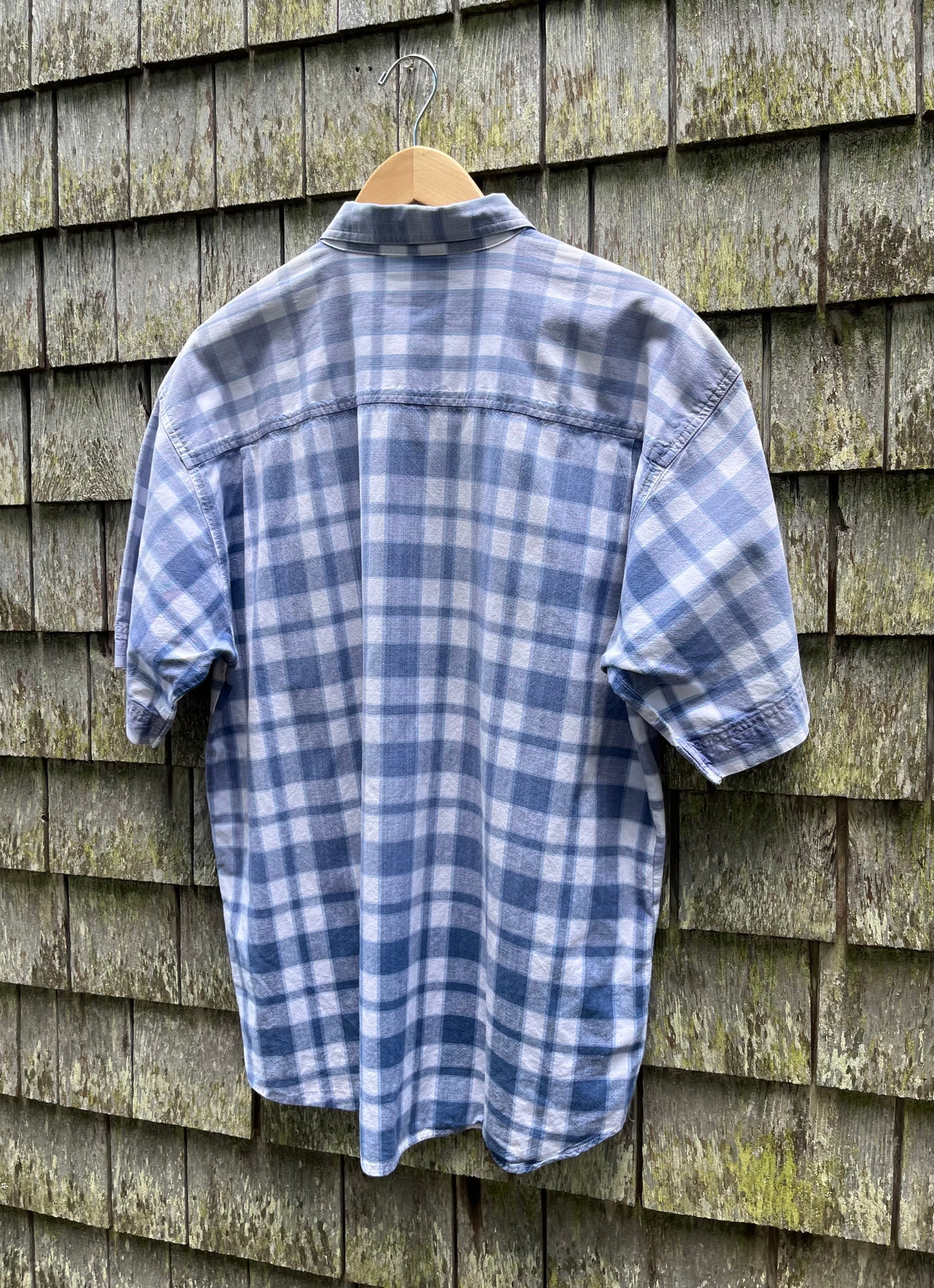 90s Robert Stock Faded Cotton Chambray Check Button Down Shirt (XL)