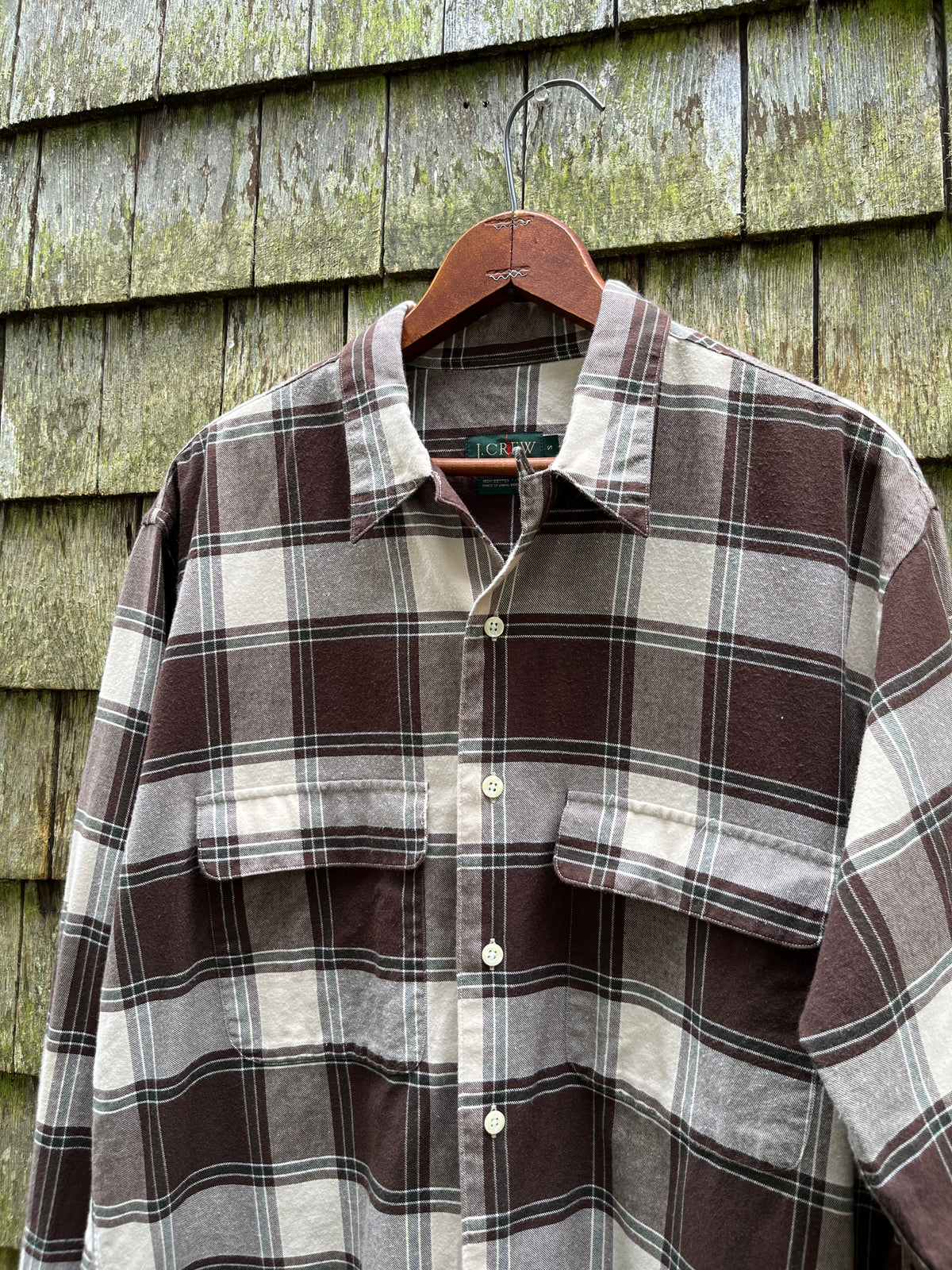 90s J.Crew Loop Collar Cotton Flannel Shirt (M)