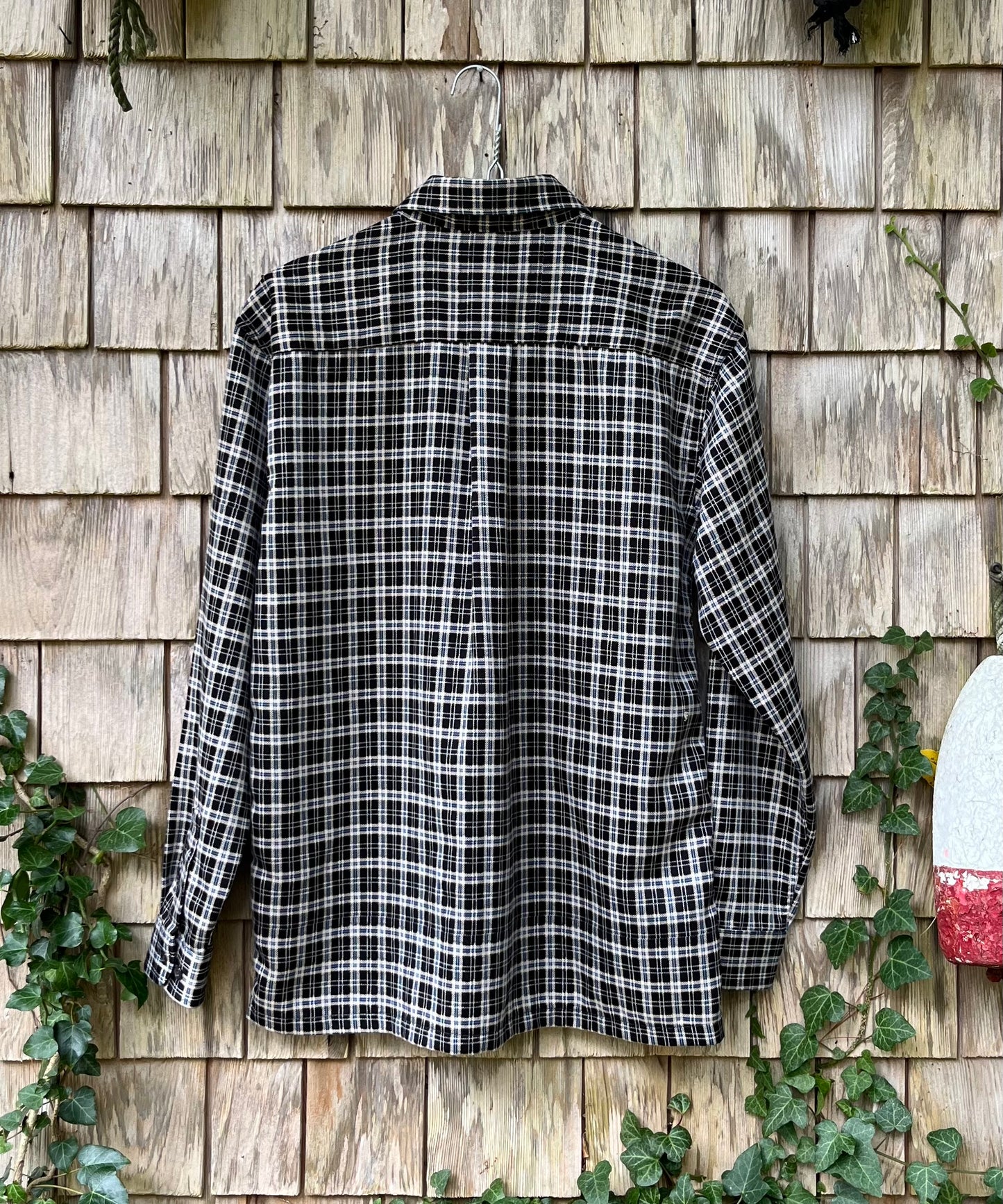 80s Big News Print Flannel Button Front Shirt (M)
