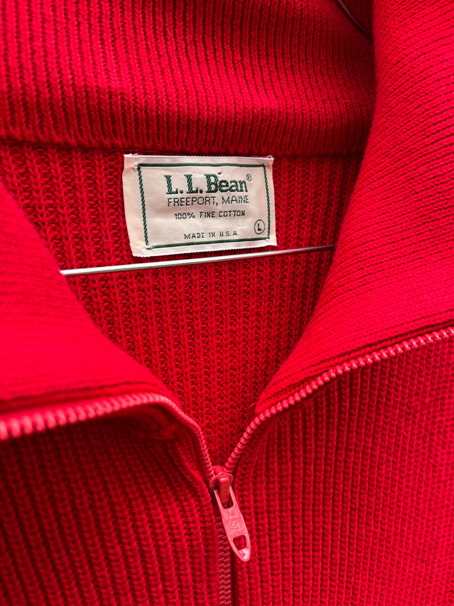 80s L.L. Bean Zip-Front Shaker Stitch Cotton Sweater (L)