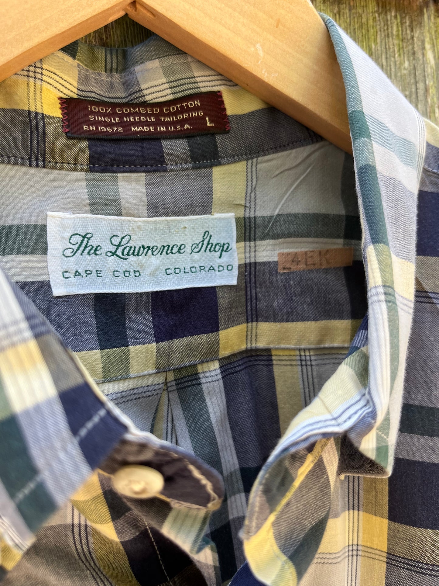 80s Lawrence Shop Cape Cod Cotton Poplin Check Button Down Shirt (L/XL)