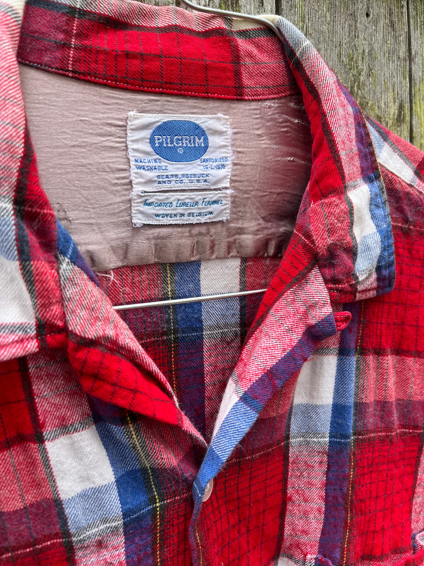 50s Pilgrim 'Lurella' Wool Cotton Blend Flannel Loop Collar Shirt (L)