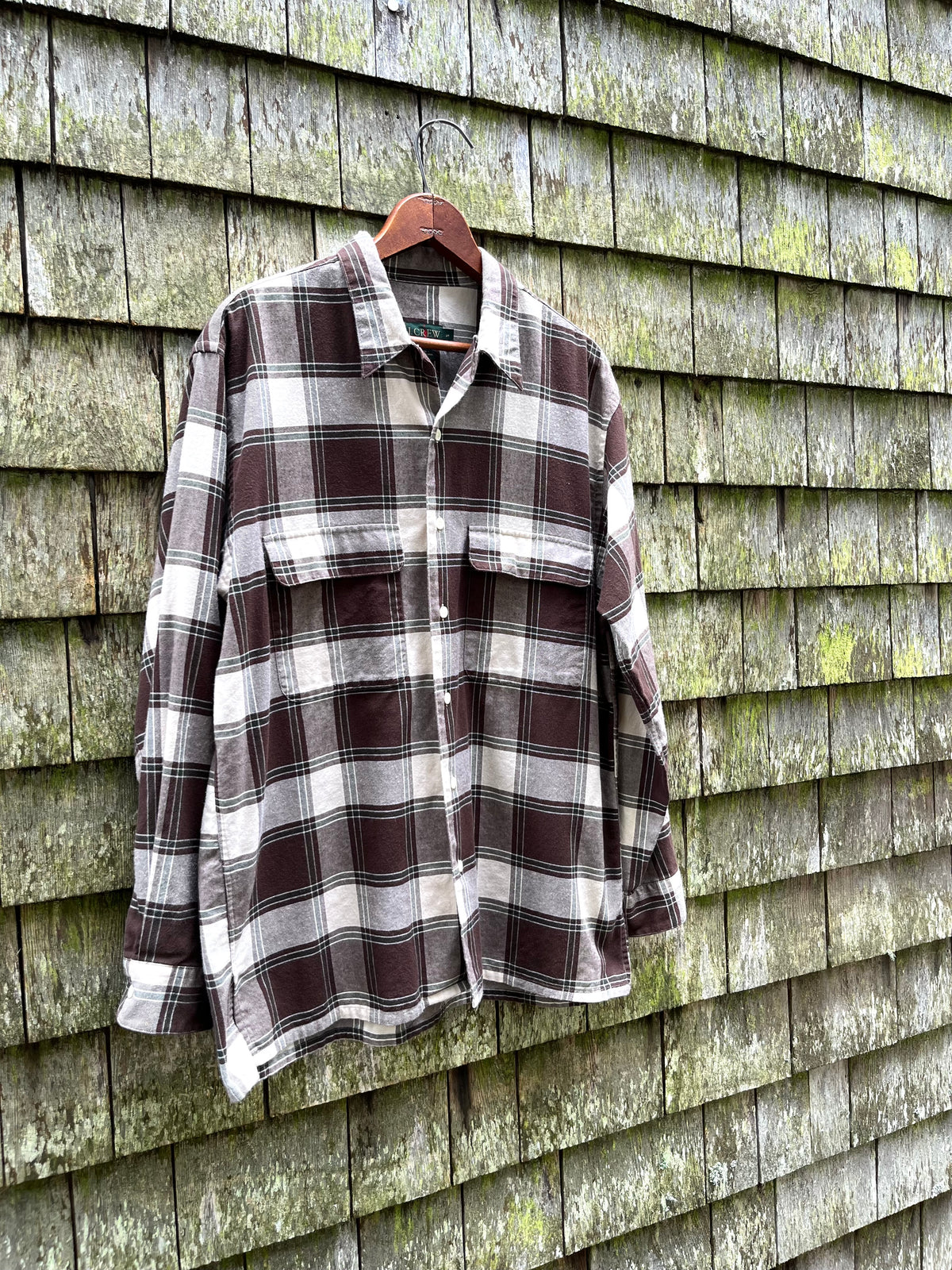90s J.Crew Loop Collar Cotton Flannel Shirt (M)