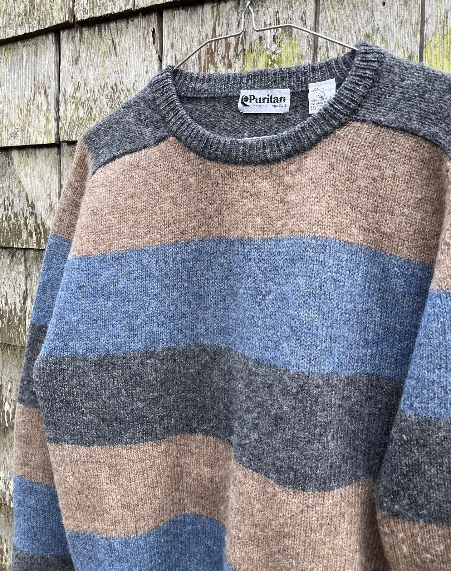 90s Puritan of Cape Cod Border Stripe Wool Sweater (L)