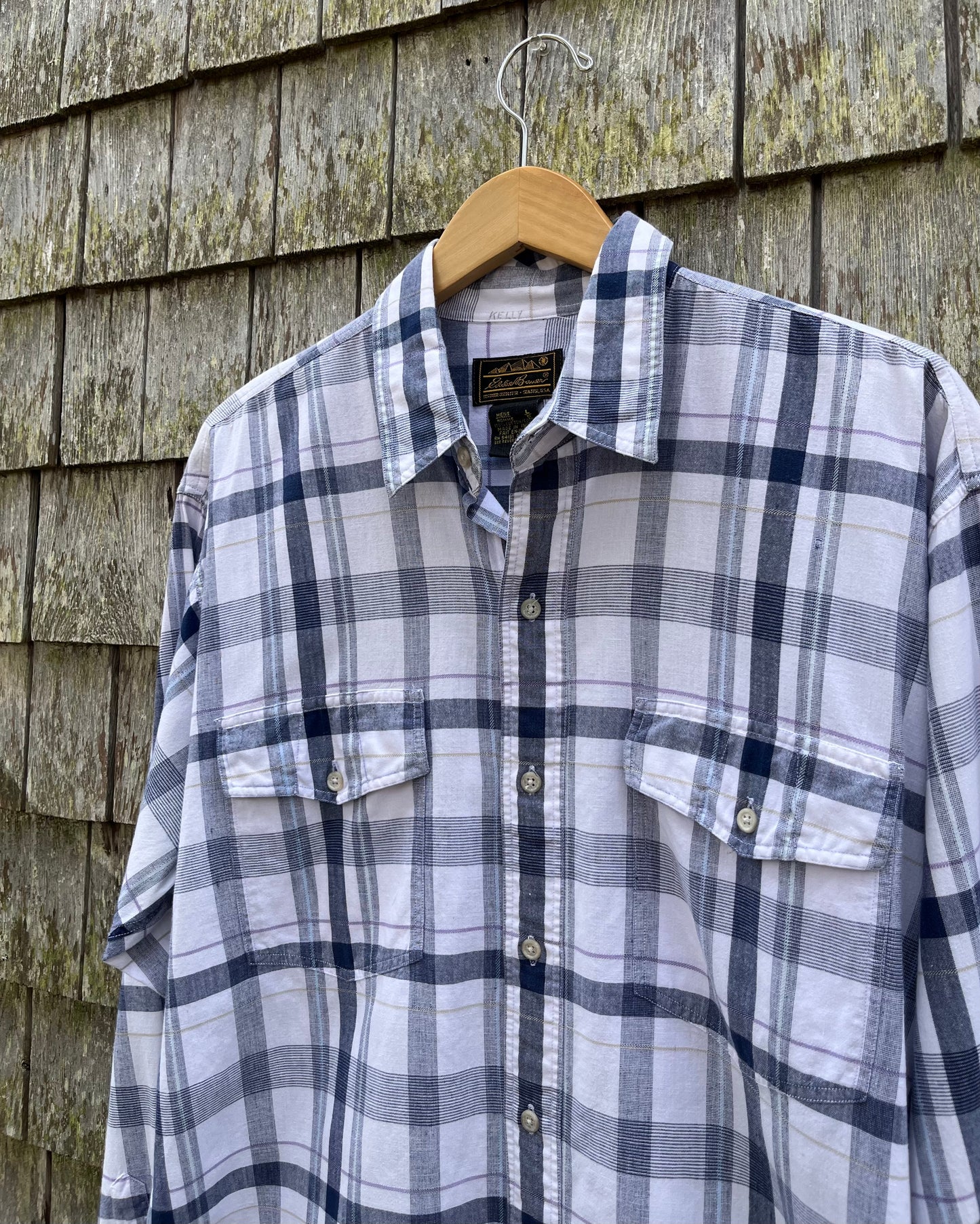 90s Eddie Bauer Cotton Madras Button Front Shirt (L/XL)