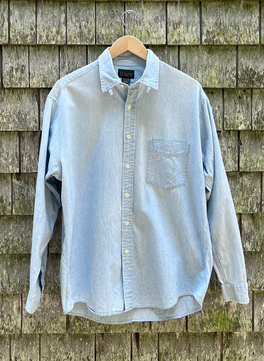 90s J.Crew Cotton Chambray Tab Collar Button Front Shirt (L/XL)