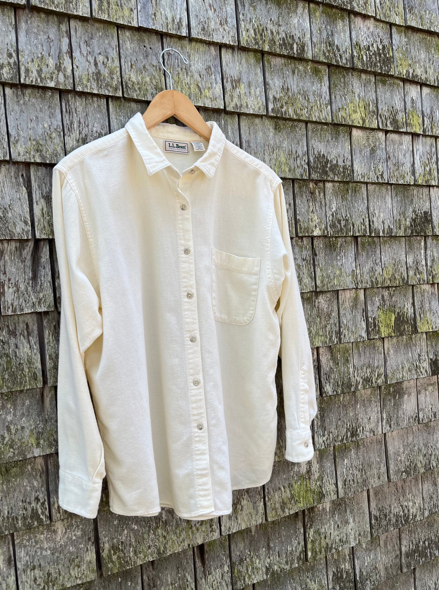90s L.L. Bean ‘Cool Weave’ Open Weave Cotton Button Front Shirt (M/L)