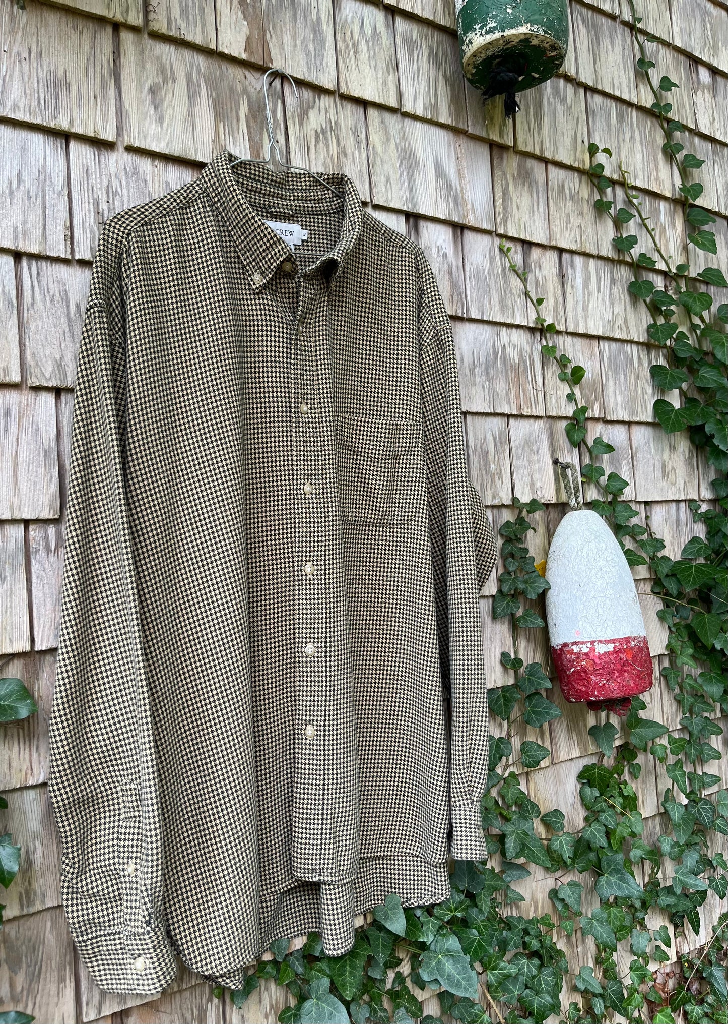 90s J. Crew Houndstooth Weave Brushed Cotton Button Down Shirt (XL/XXL)