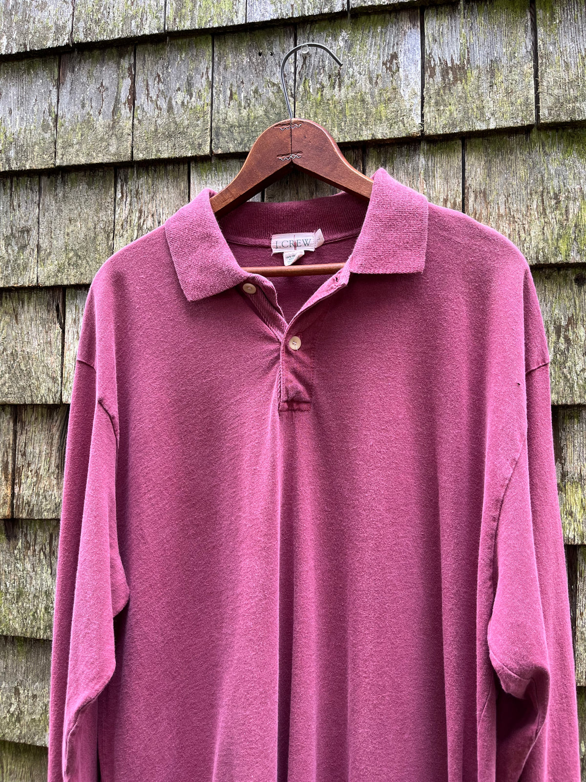 90s J.Crew Garment Dye Cotton Long Sleeve Polo Shirt (L)